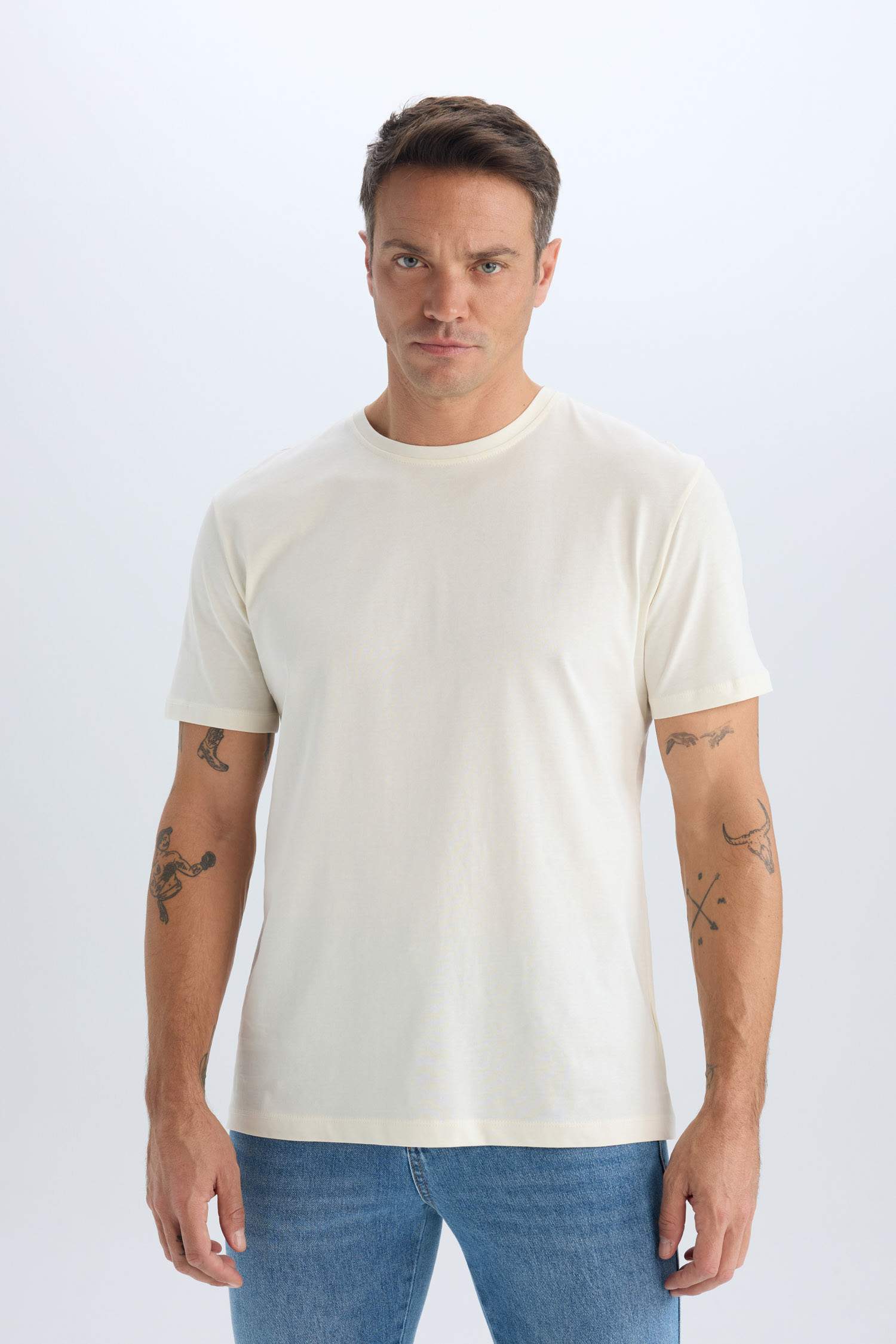 New Regular Fit Bisiklet Yaka Basic Düz Kısa Kollu Tişört