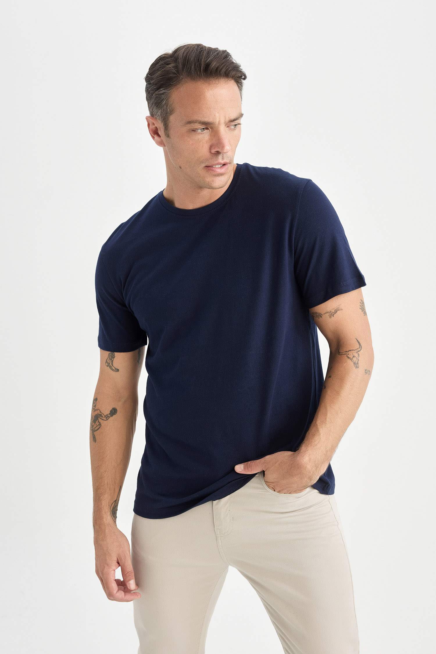 %100 Pamuk New Regular Fit Bisiklet Yaka Basic Düz Kısa Kollu Tişört