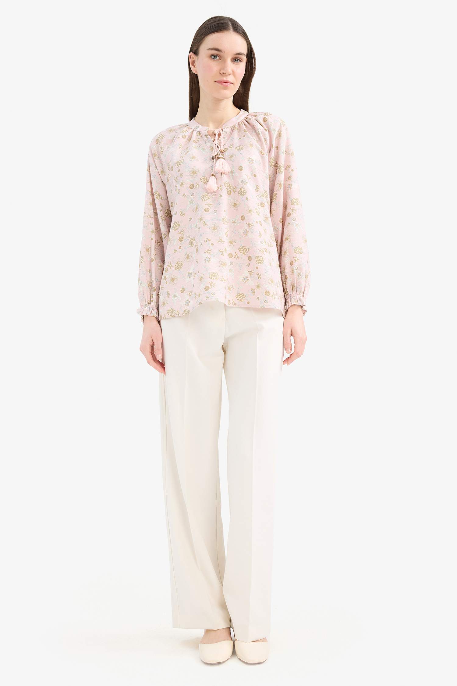 بلوزة كم طويل مطبوعة قصة مريحة