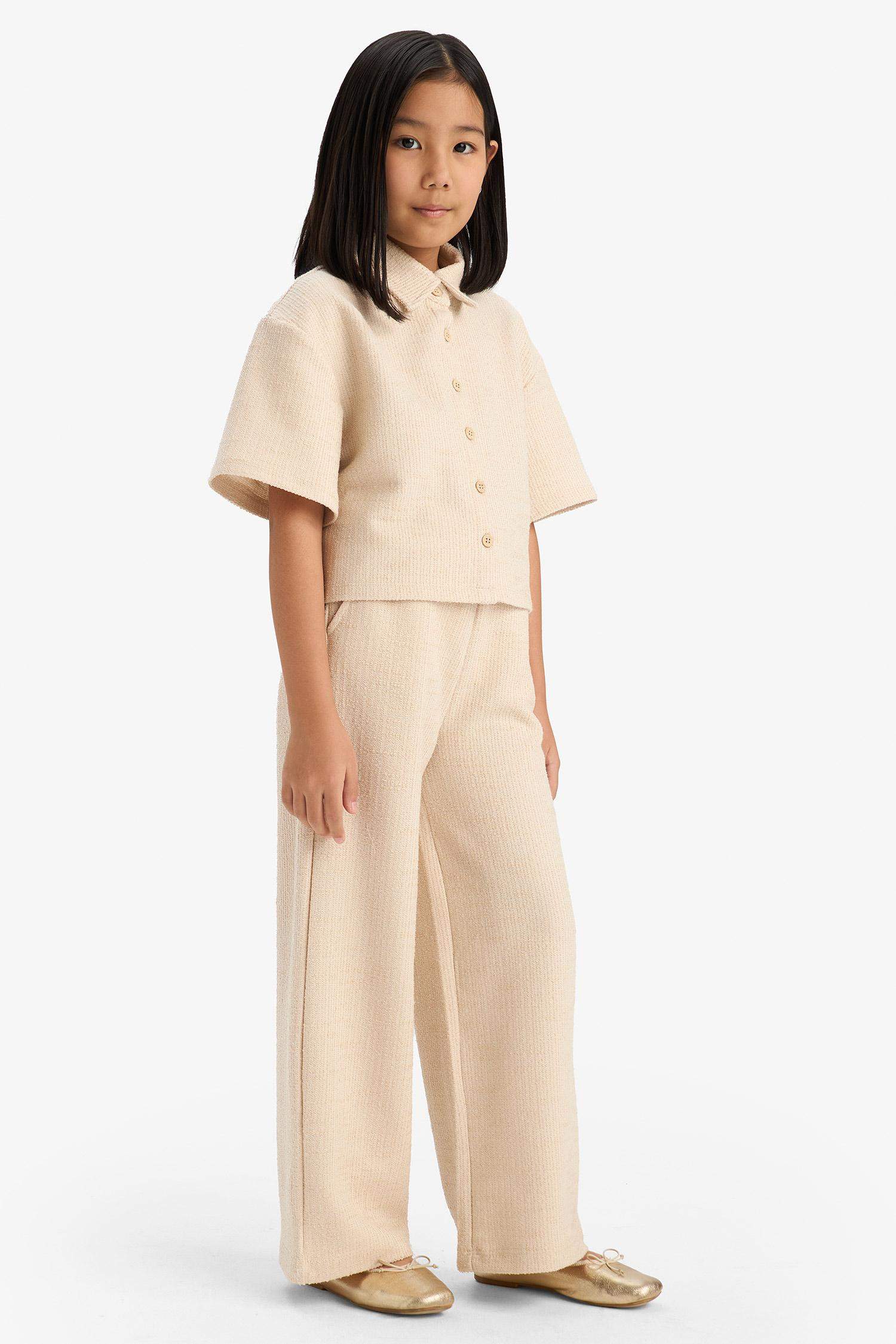 سروال القماش المنسوج وايد ليج