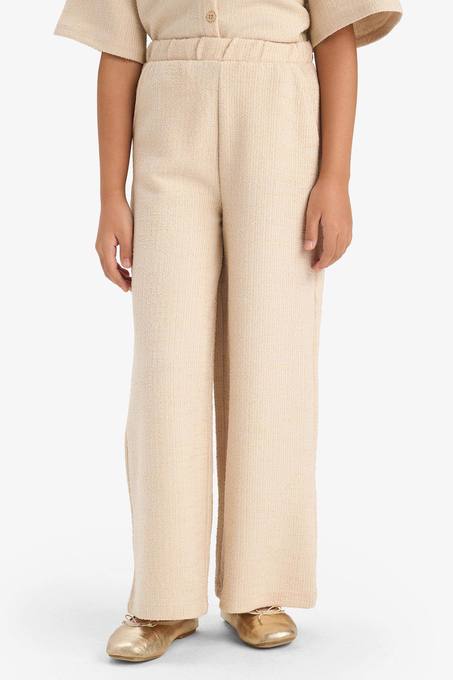 بنطرون بناتي منسوج وايد ليج برجل واسع