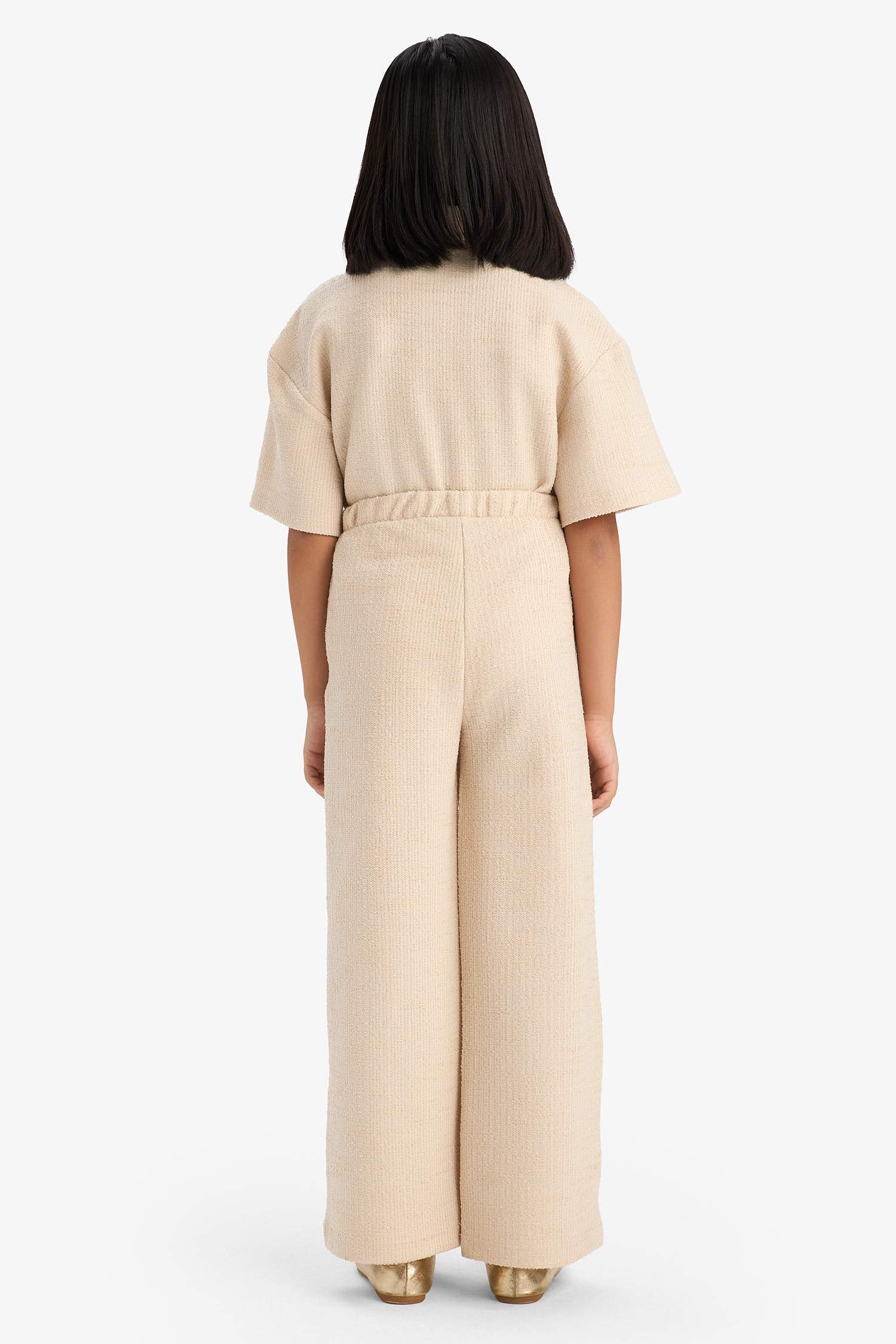 بنطرون بناتي منسوج وايد ليج برجل واسع