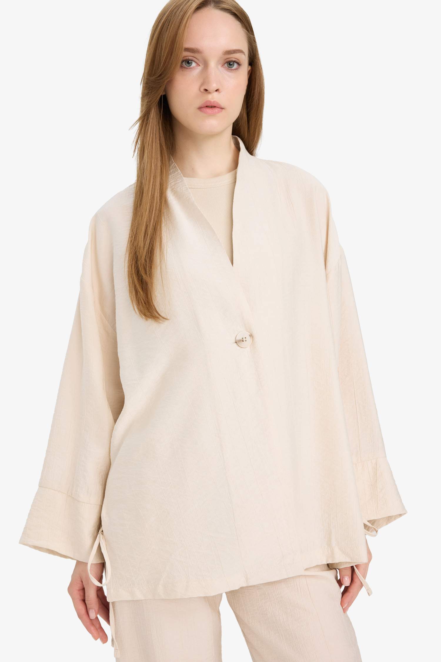 Relax Fit Crinkle Fabric Long Sleeve Tunic
