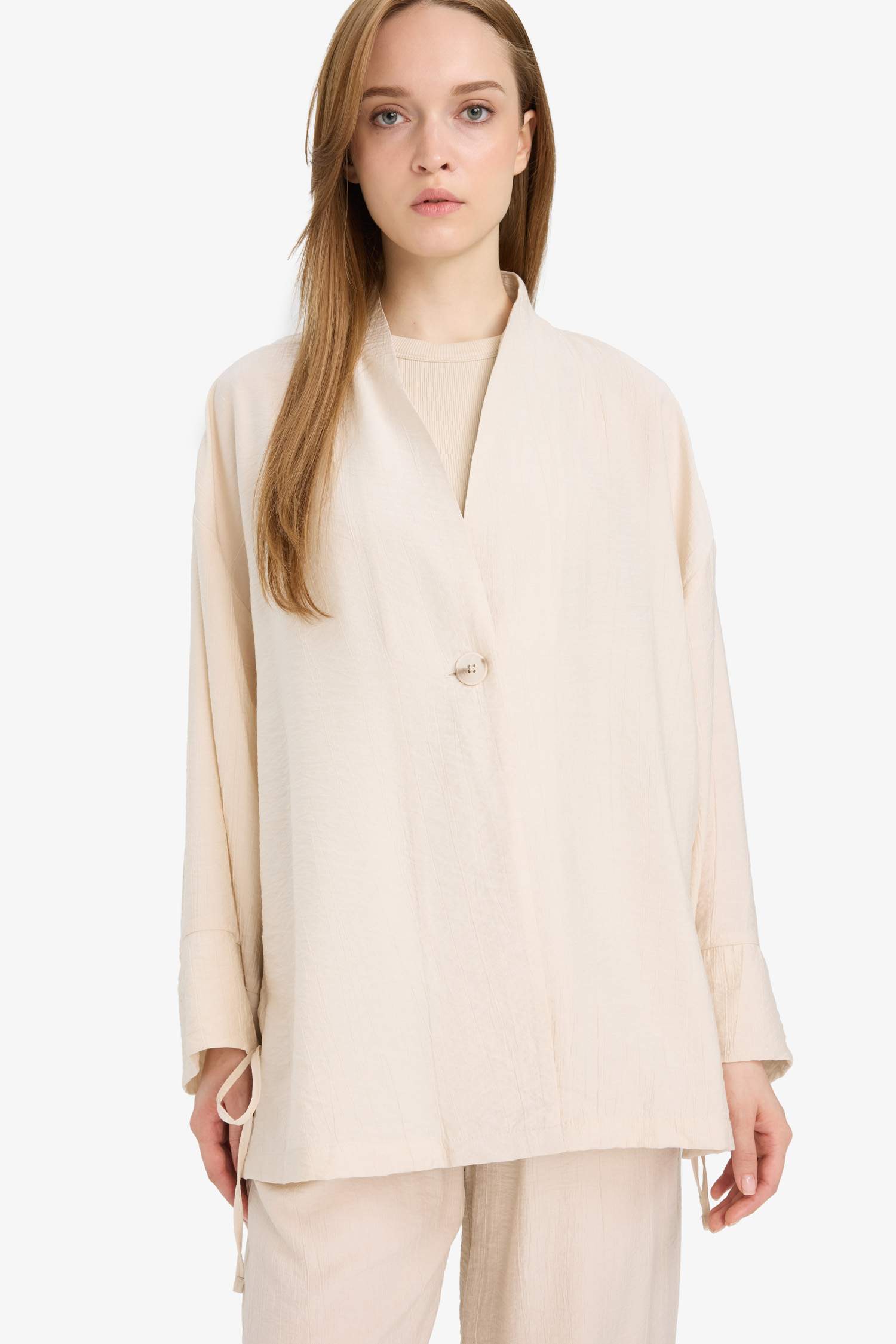 Relax Fit Crinkle Fabric Long Sleeve Tunic