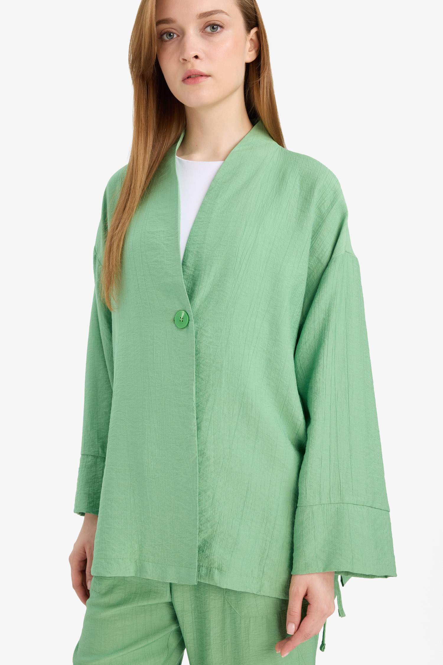 Relax Fit Crinkle Fabric Long Sleeve Tunic