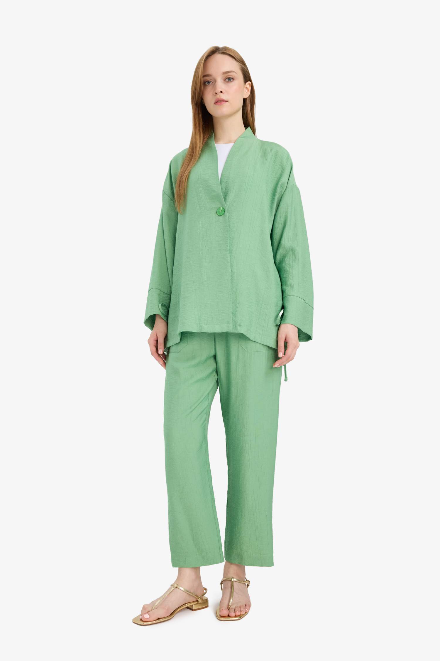 Relax Fit Crinkle Fabric Long Sleeve Tunic