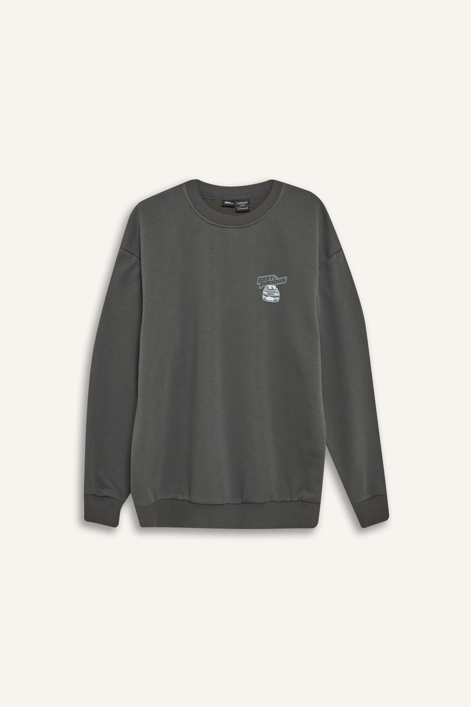 Fast & Furious Boxy Fit Bisiklet Yaka Sırt Baskılı Kalın Sweatshirt