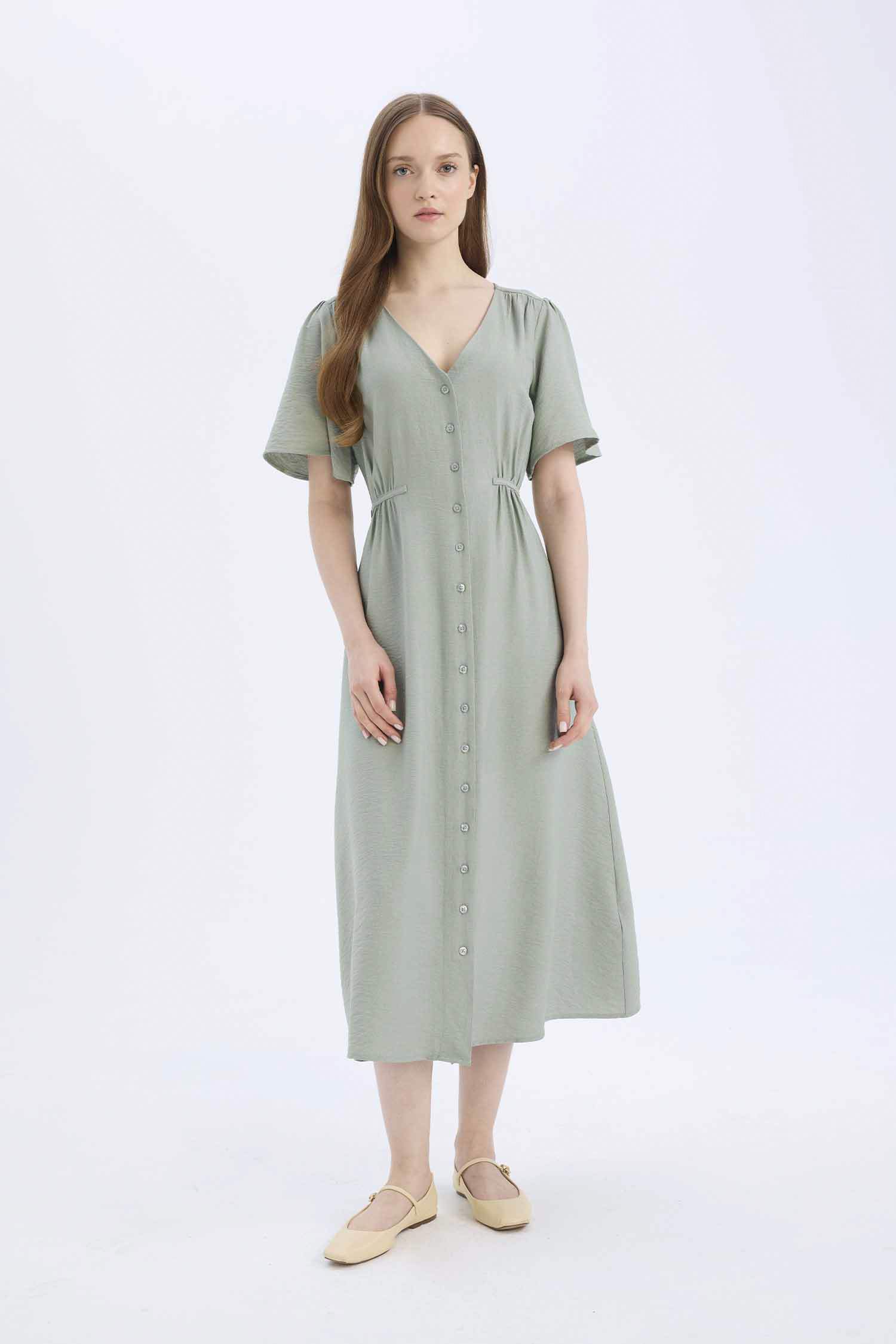 A Cut V-Neck Butterfly Sleeves Dress