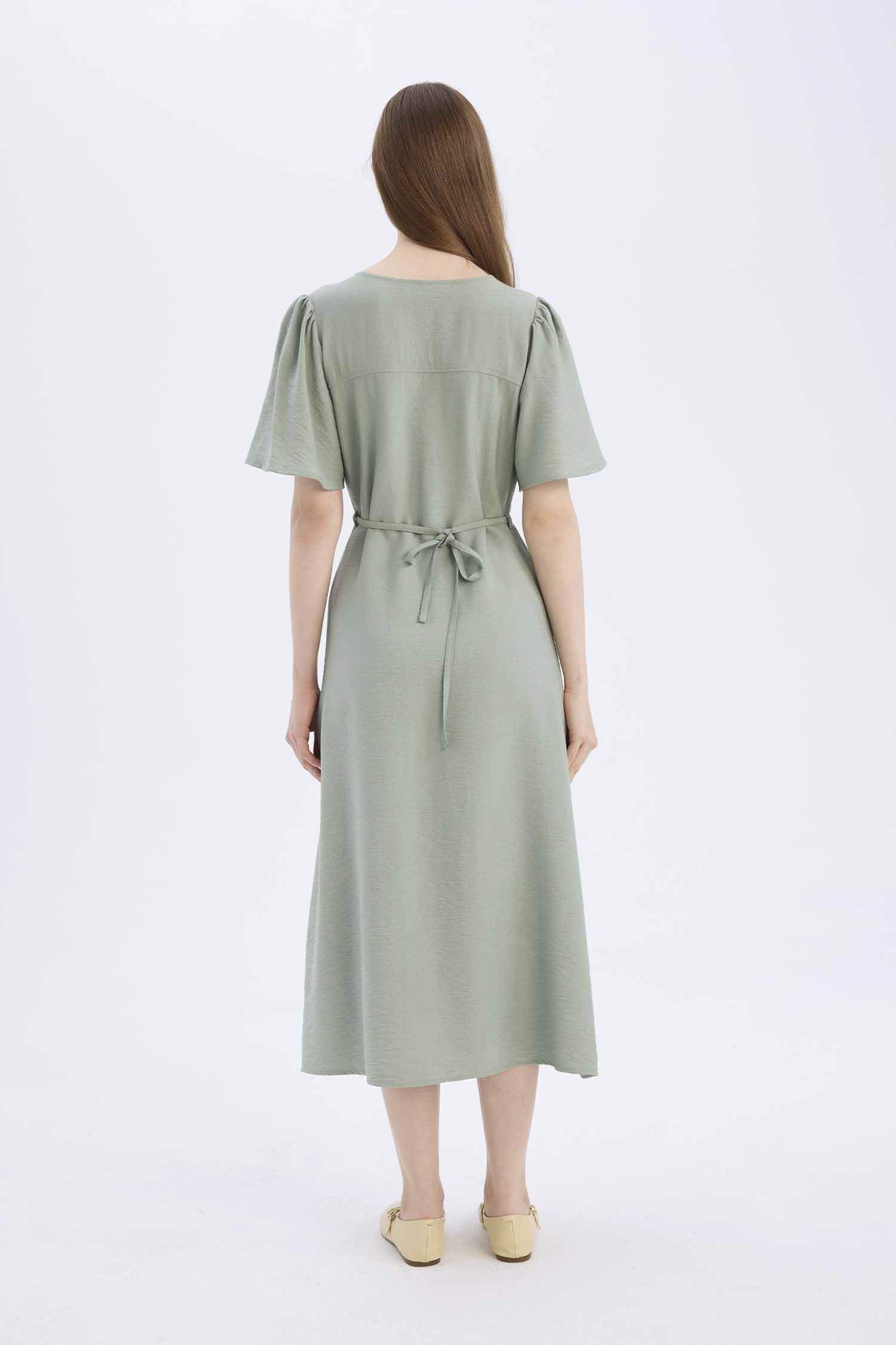 A Cut V-Neck Butterfly Sleeves Dress