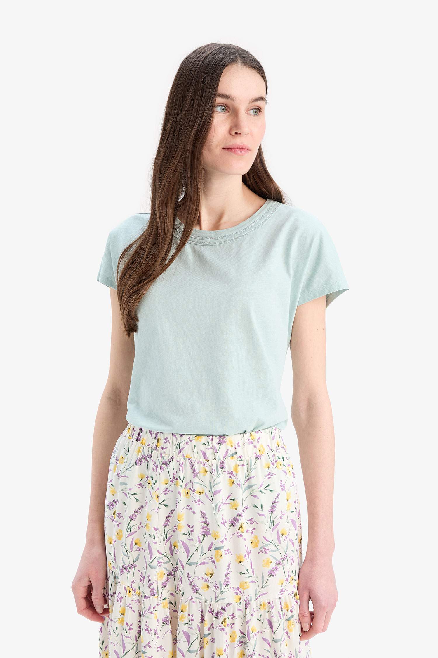 T-shirt basique en coton flammé à manches courtes