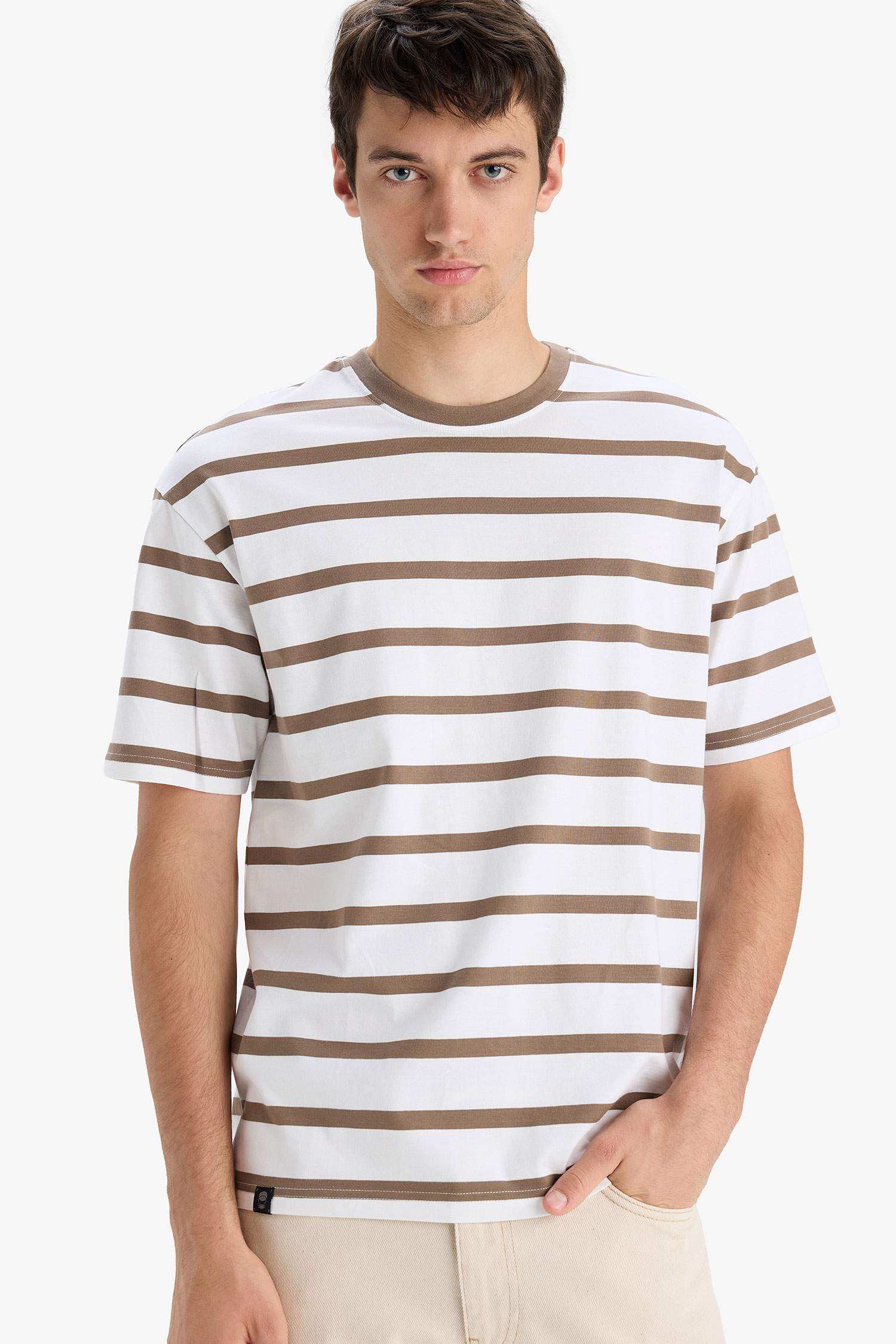 100% хлопок, свободный крой, круглый вырез, в полоску, короткий рукав футболка