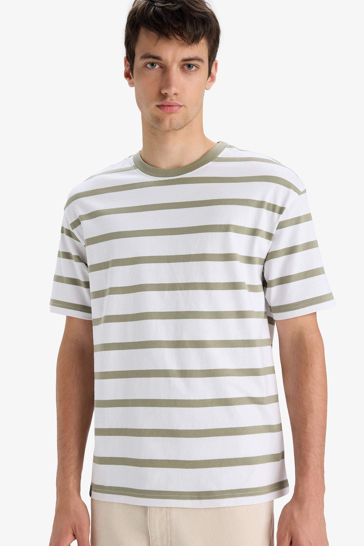 Cotton Boxy Fit Crew Neck Striped T-Shirt