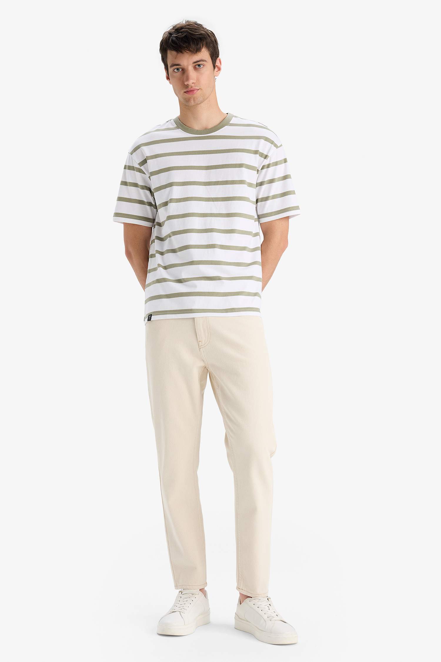 Cotton Boxy Fit Crew Neck Striped T-Shirt