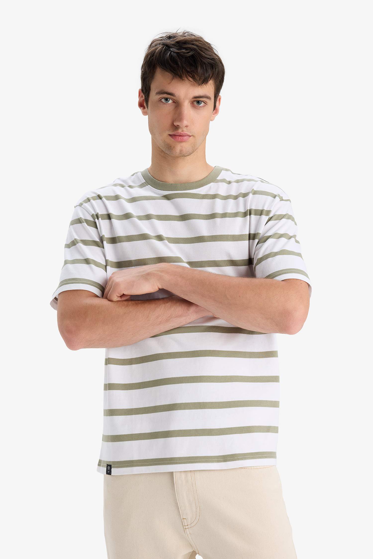 Cotton Boxy Fit Crew Neck Striped T-Shirt