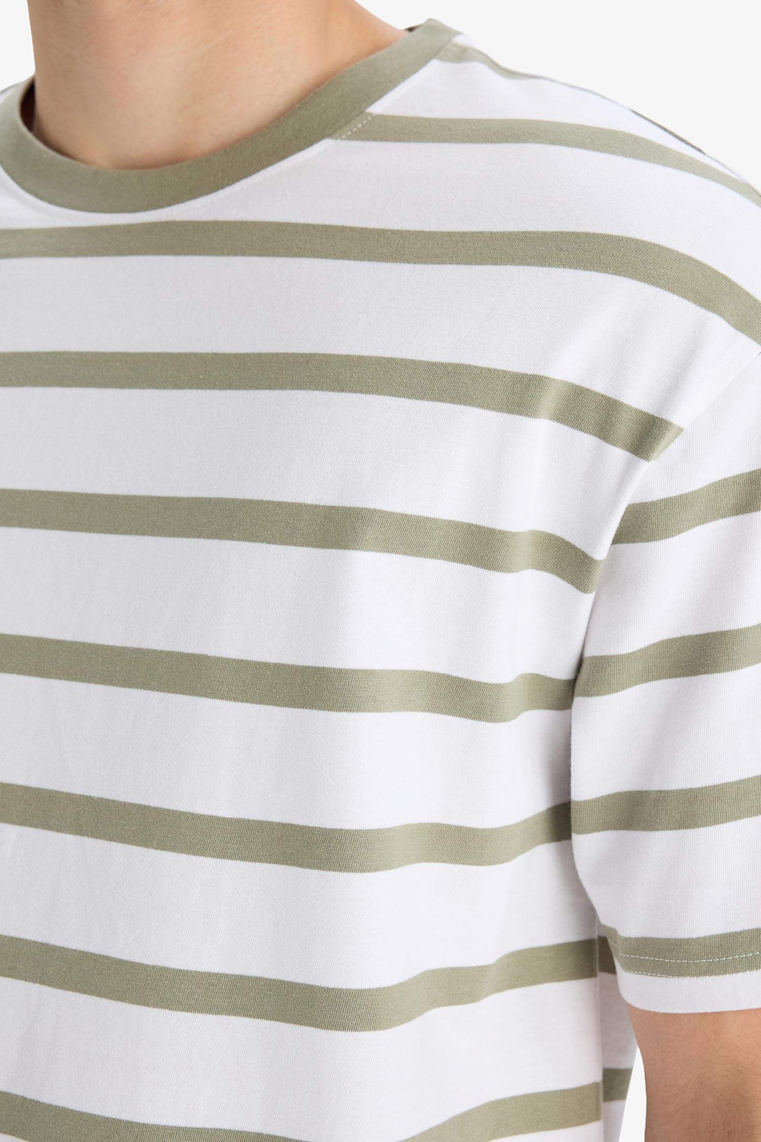 Cotton Boxy Fit Crew Neck Striped T-Shirt