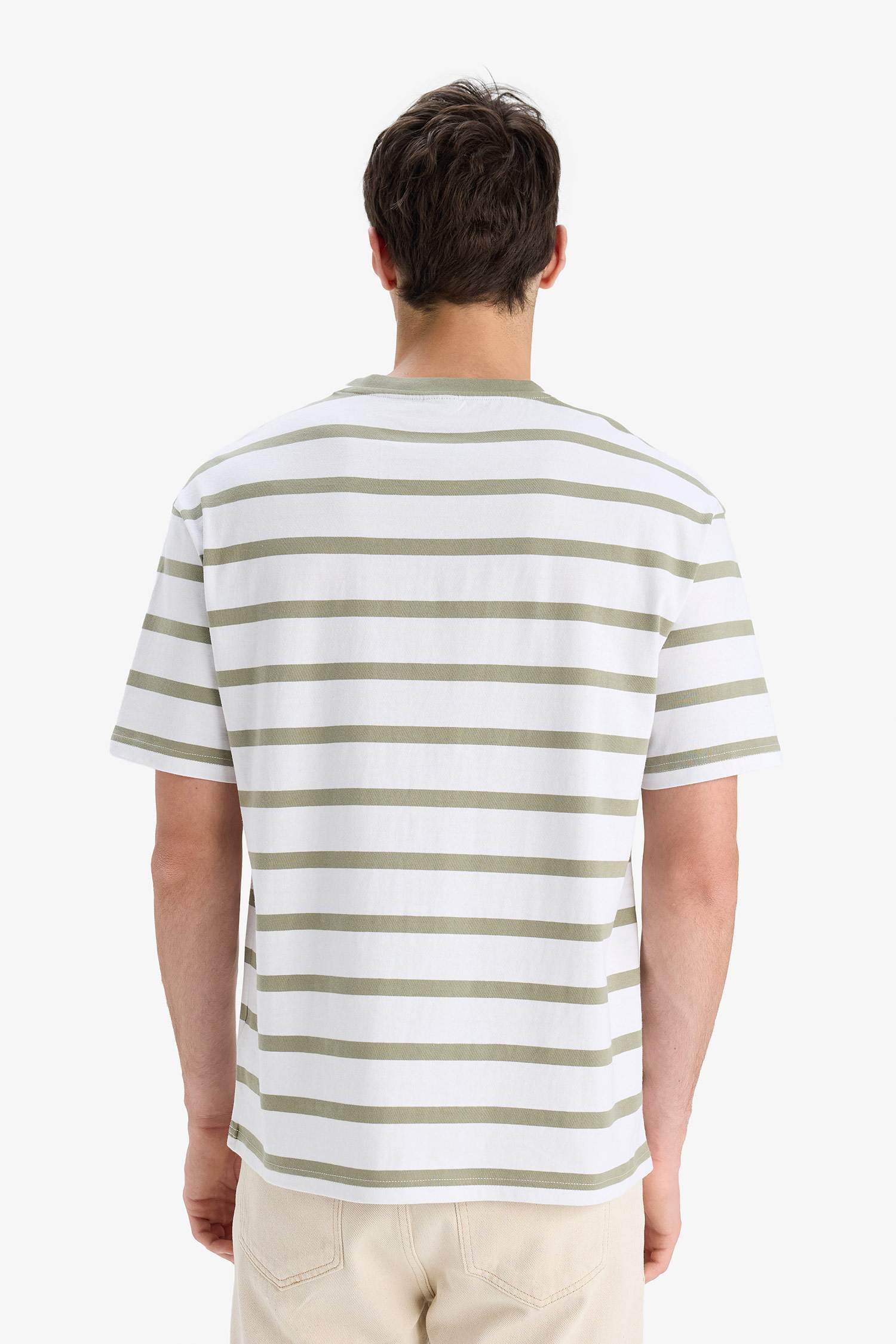 Cotton Boxy Fit Crew Neck Striped T-Shirt