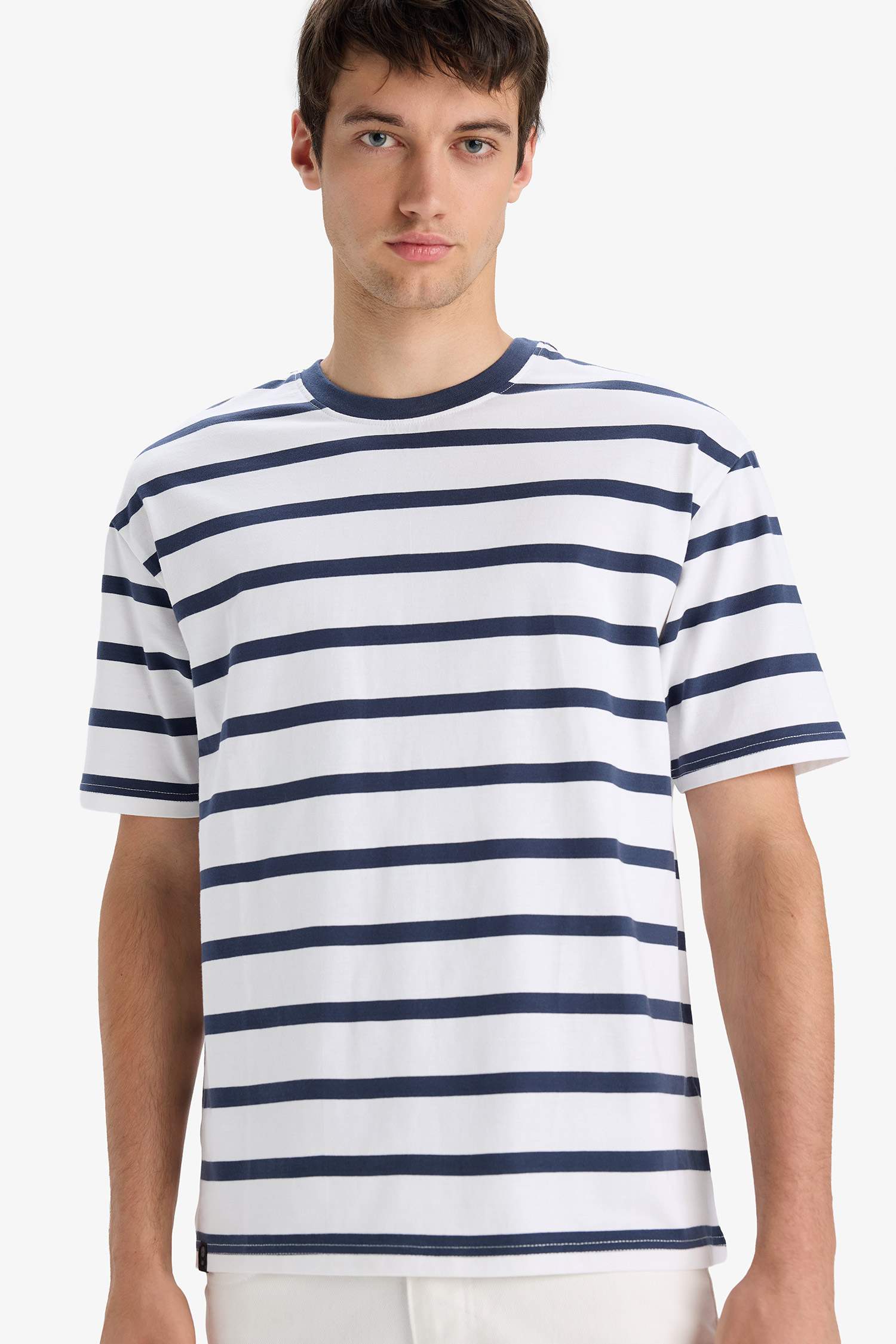 Cotton Boxy Fit Crew Neck Striped T-Shirt