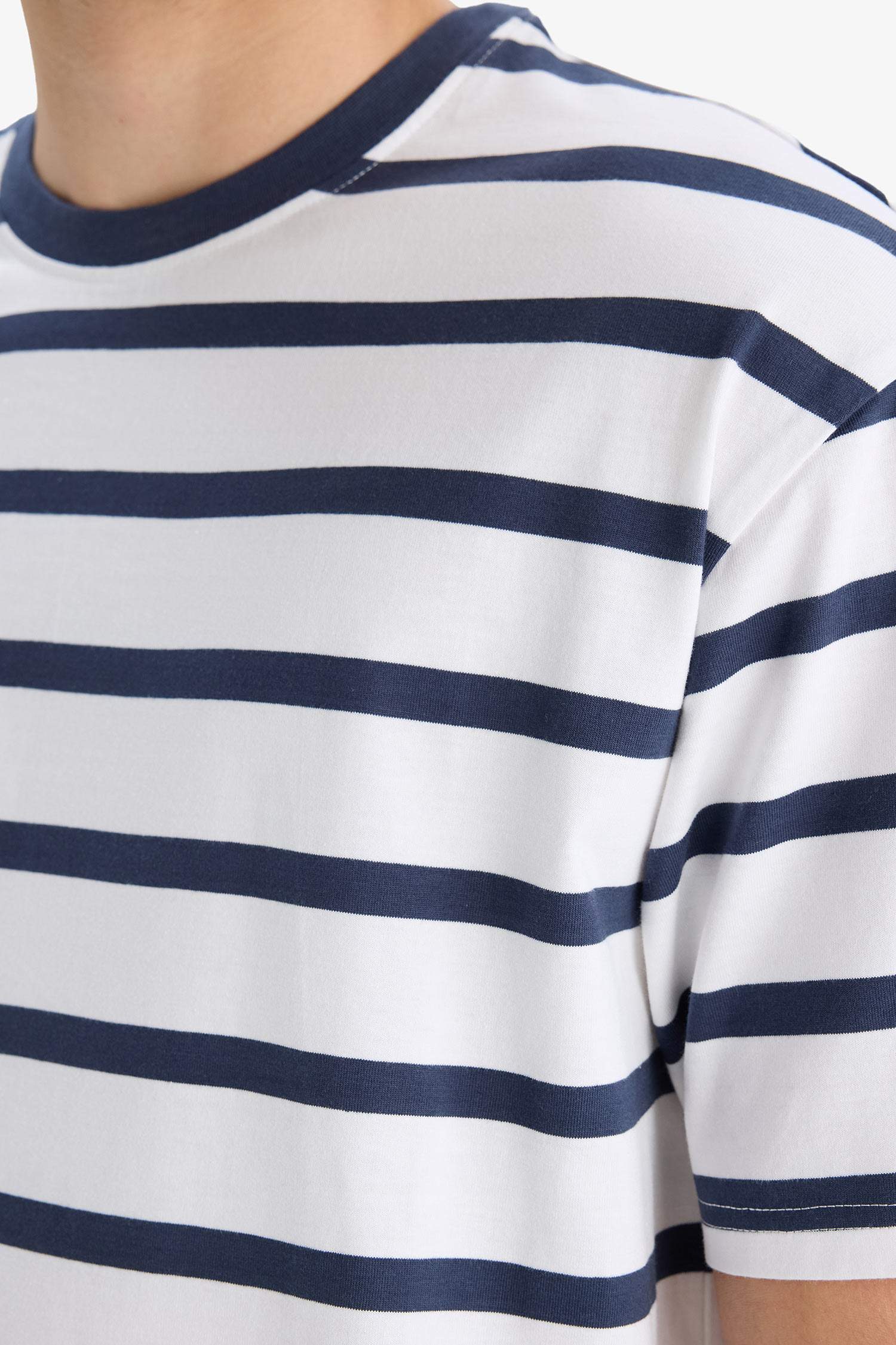 Cotton Boxy Fit Crew Neck Striped T-Shirt