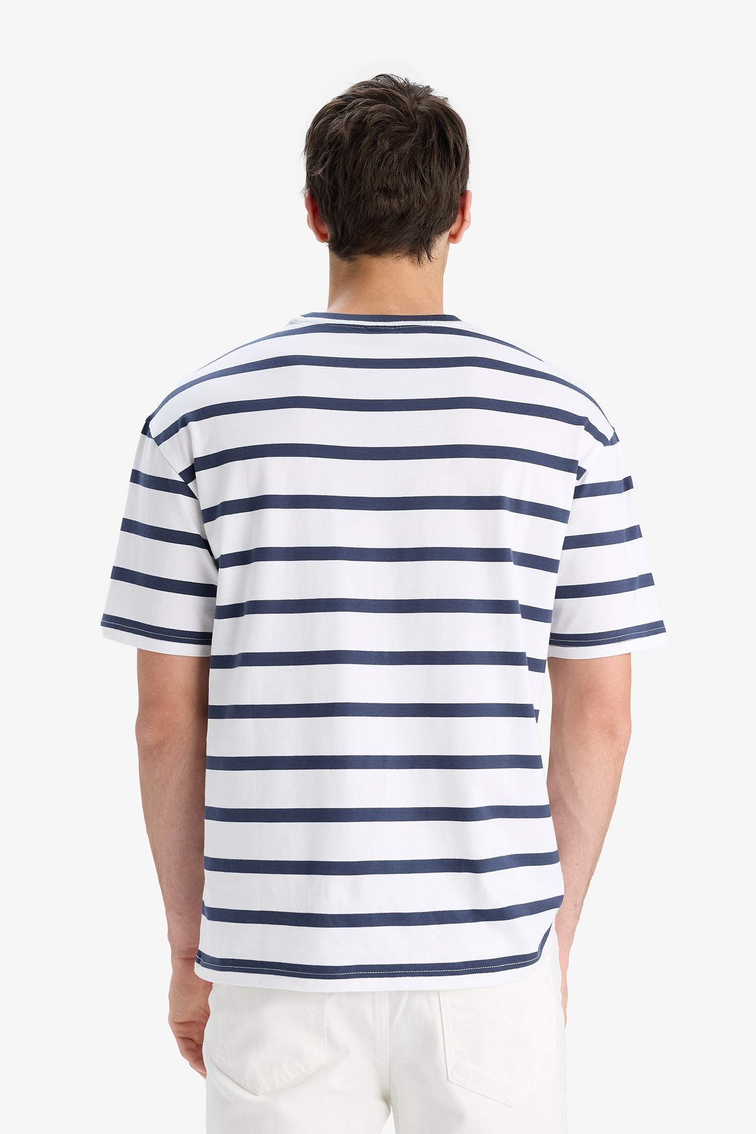 Cotton Boxy Fit Crew Neck Striped T-Shirt