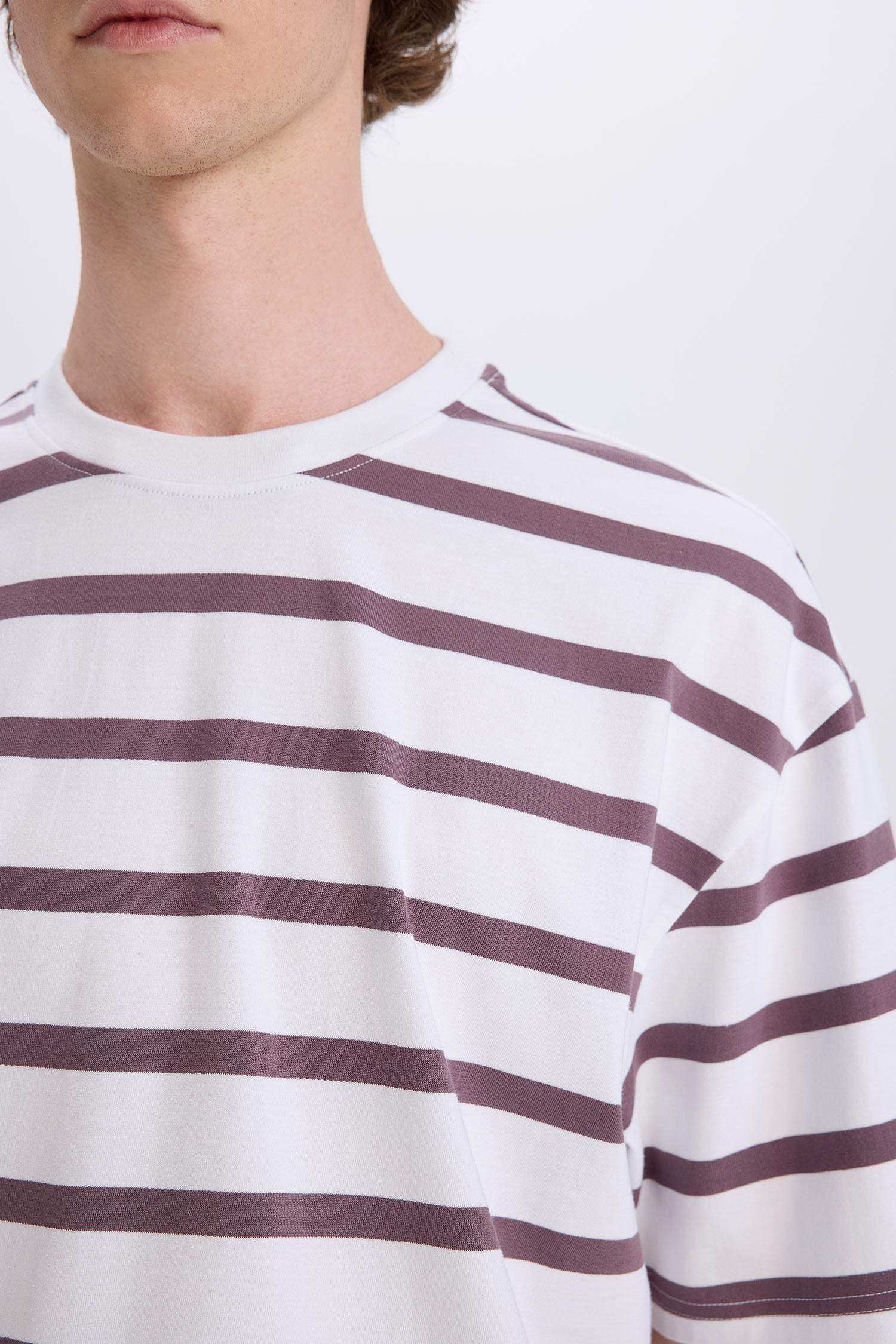 Cotton Boxy Fit Crew Neck Striped T-Shirt