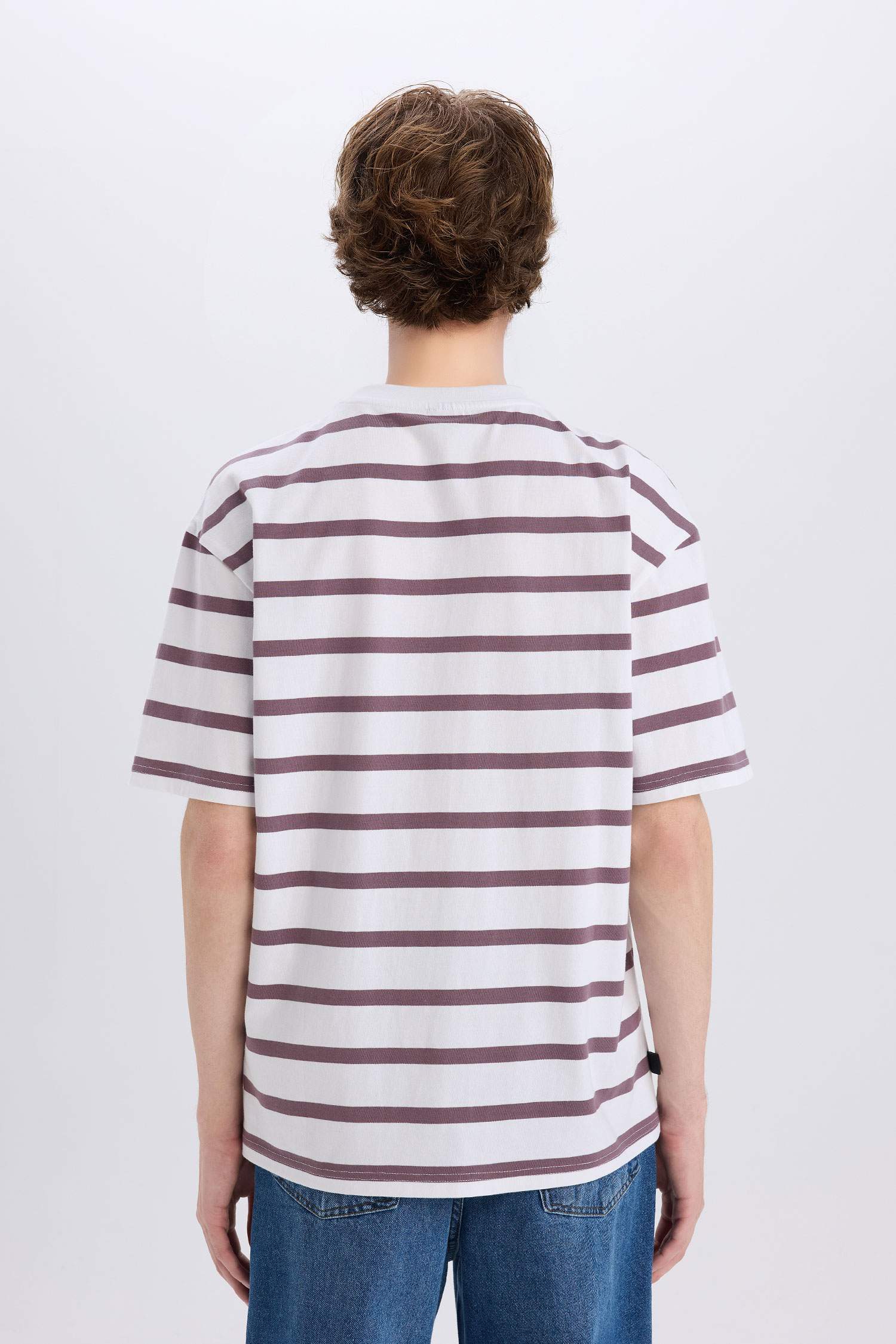 Cotton Boxy Fit Crew Neck Striped T-Shirt