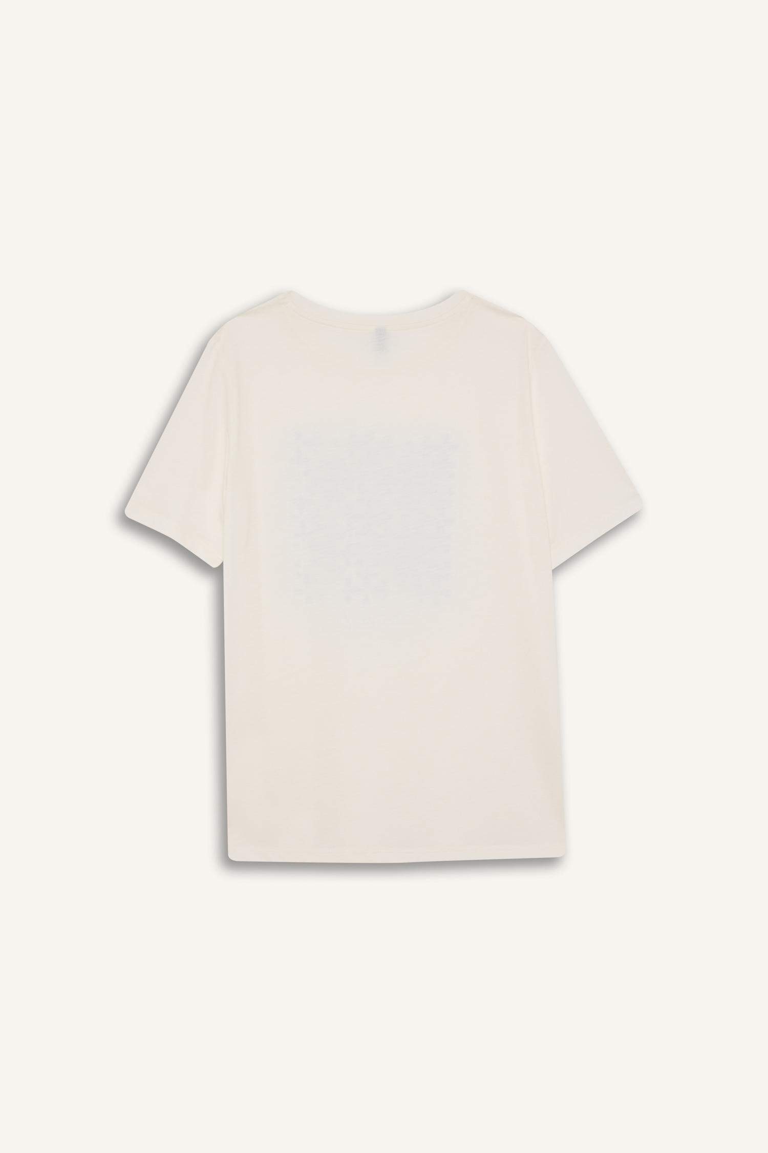 Regular Fit Bisiklet Yaka Etnik Desenli Kısa Kollu Tişört