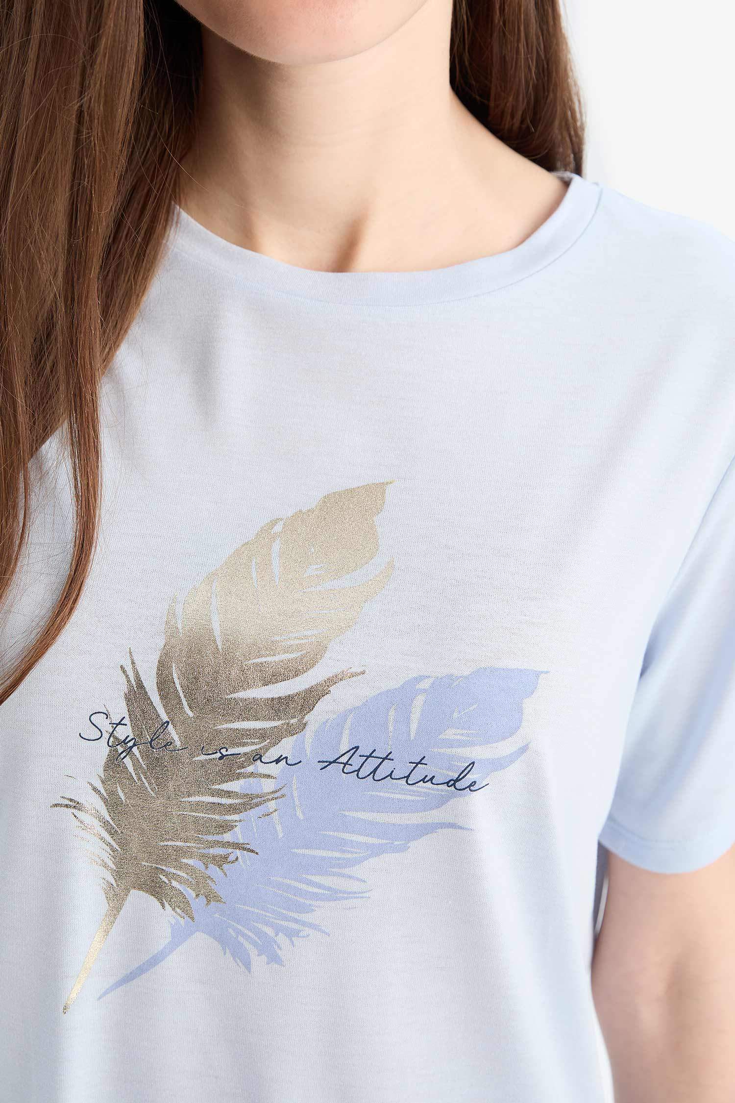 Regular Fit Bisiklet Yaka Baskılı Kısa Kollu Tişört