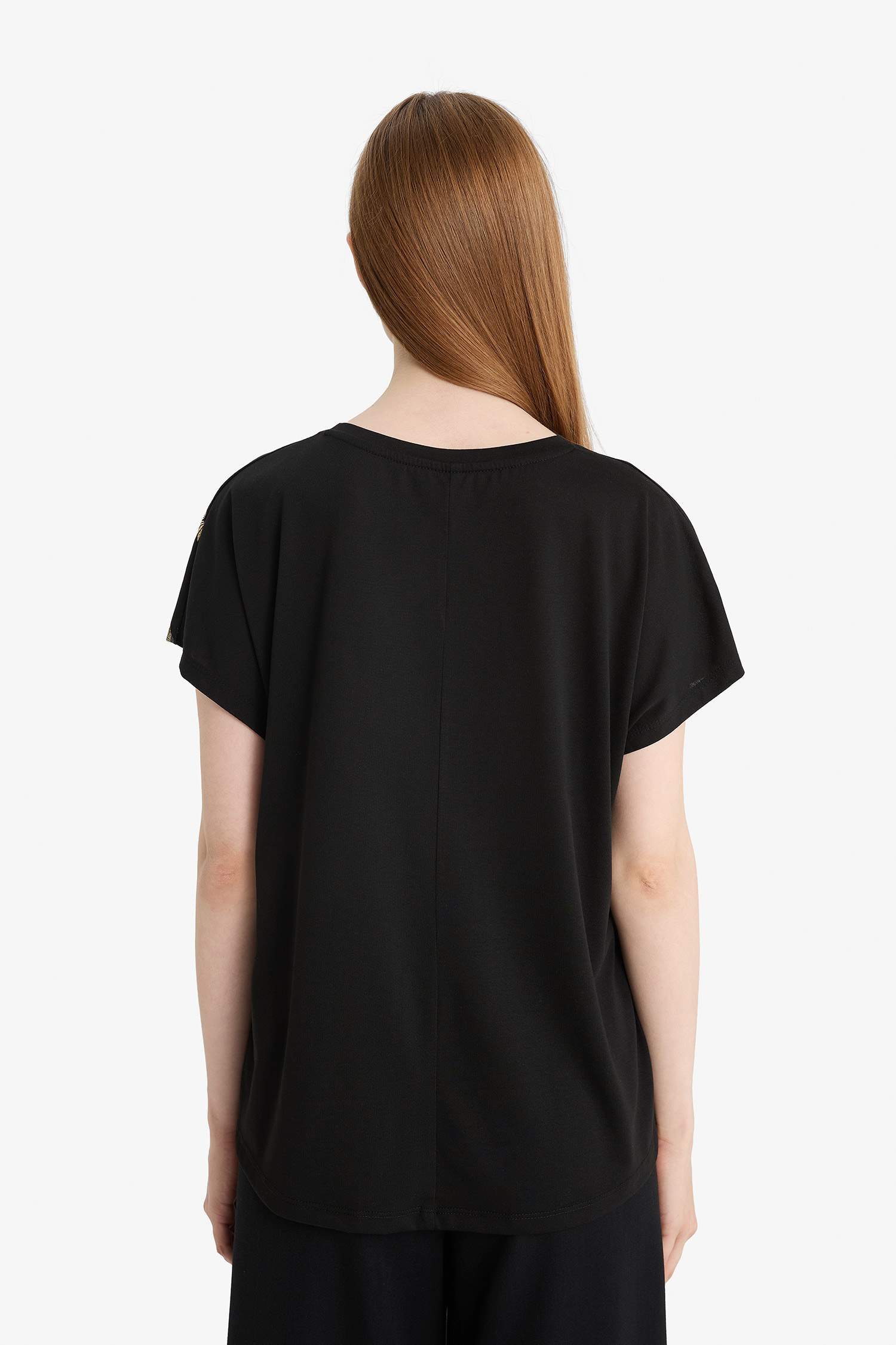 Regular Fit Bisiklet Yaka Desenli Kısa Kollu Tişört