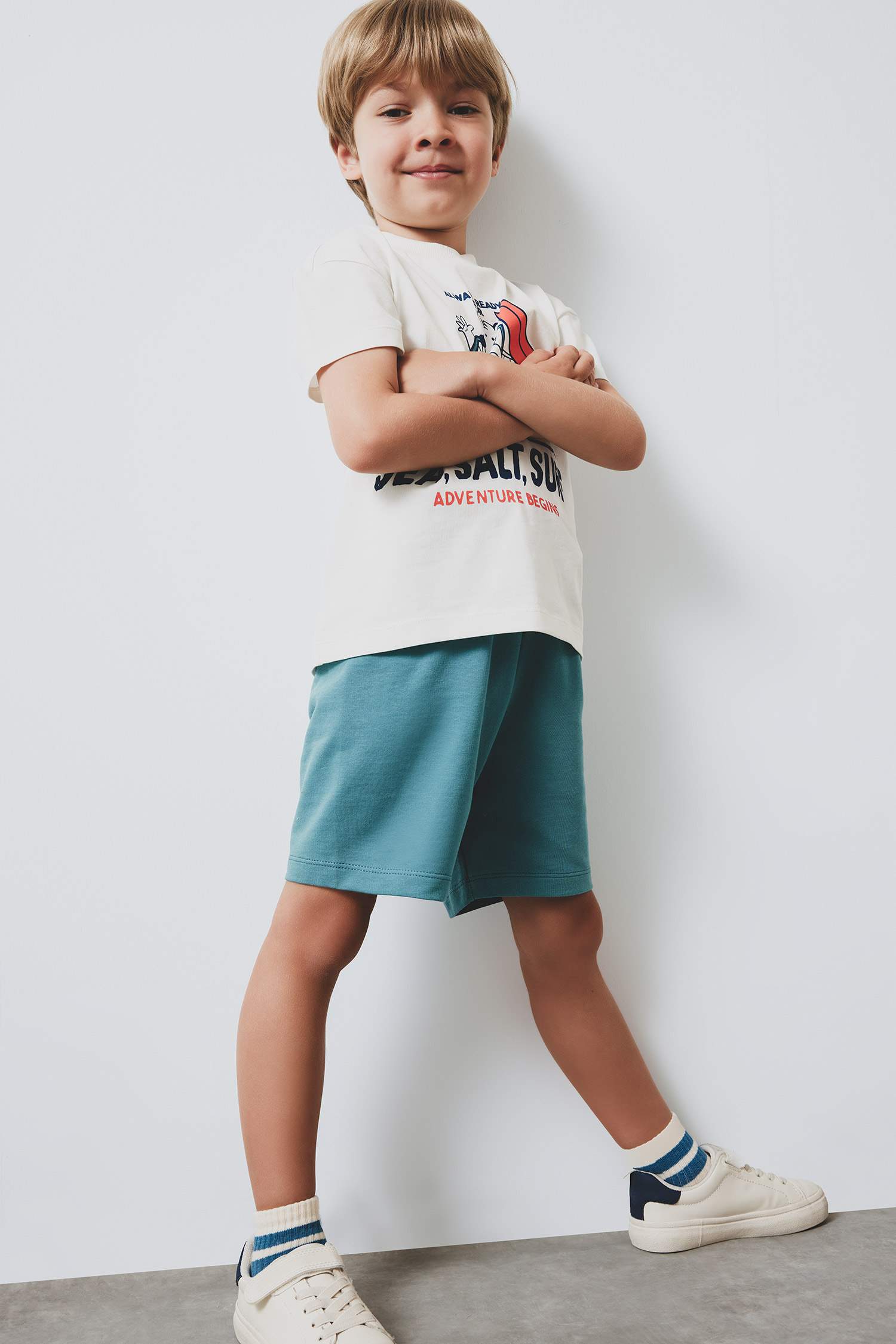 Erkek Bebek 2'li Takım Baskılı Kısa Kollu Tişört Şort