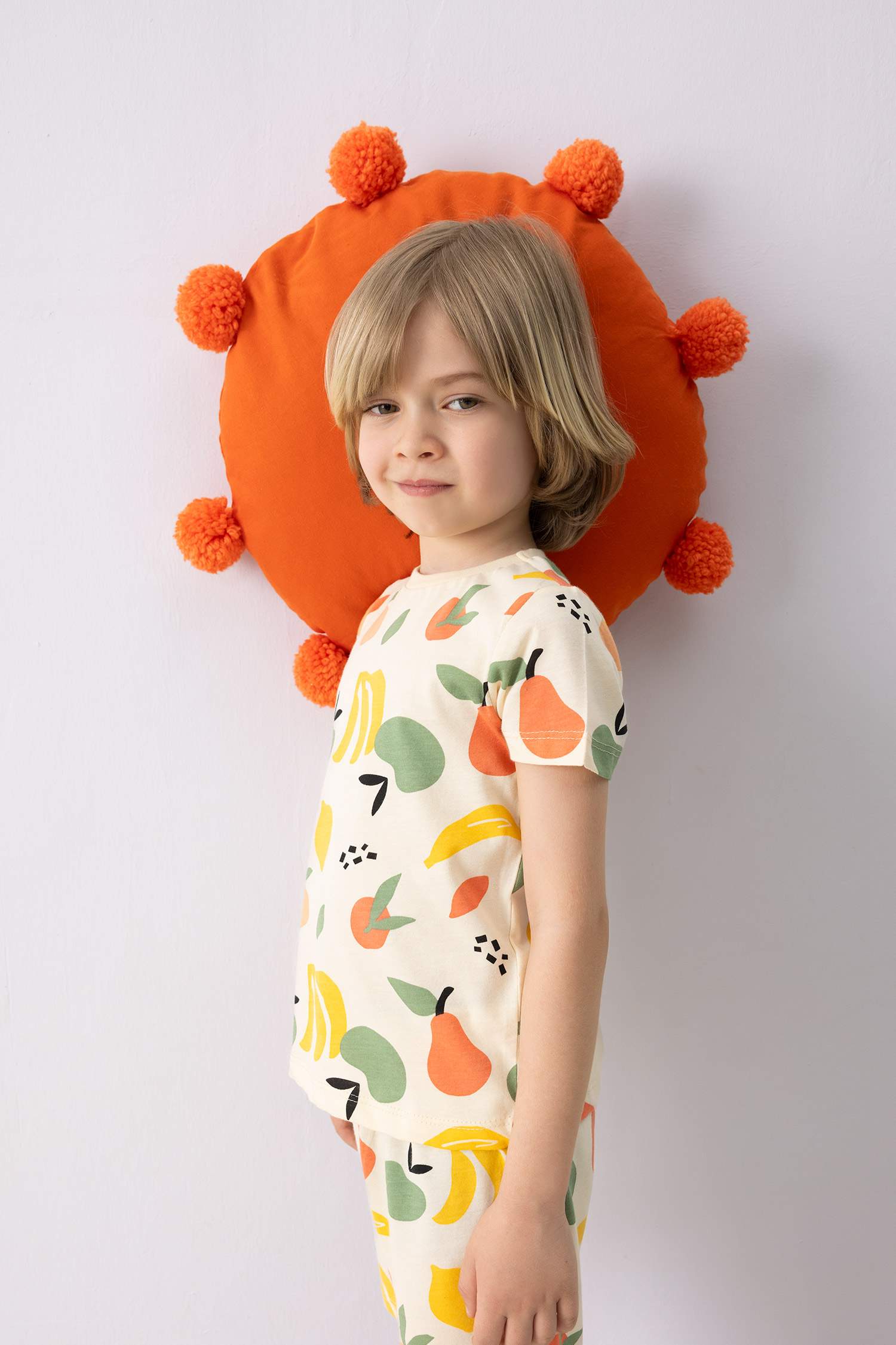 Erkek Bebek Pijama Takımı Meyve Desenli Kısa Kollu Penye Üst Şort