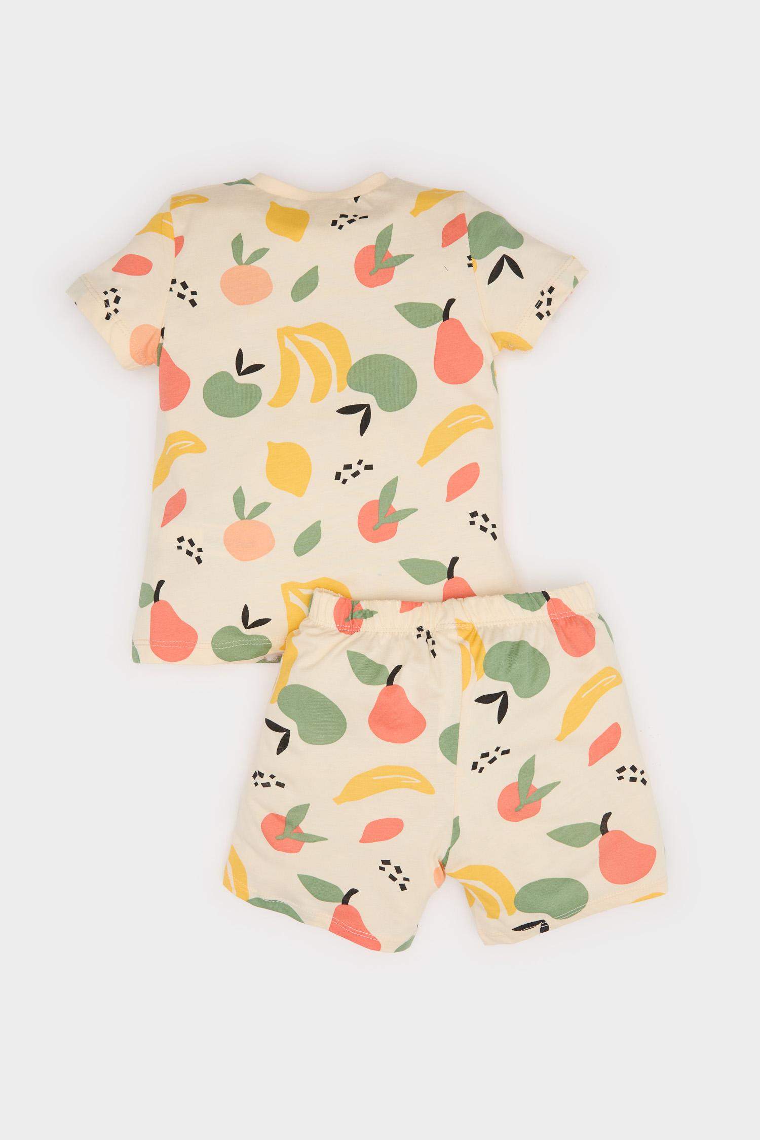 Erkek Bebek Pijama Takımı Meyve Desenli Kısa Kollu Penye Üst Şort