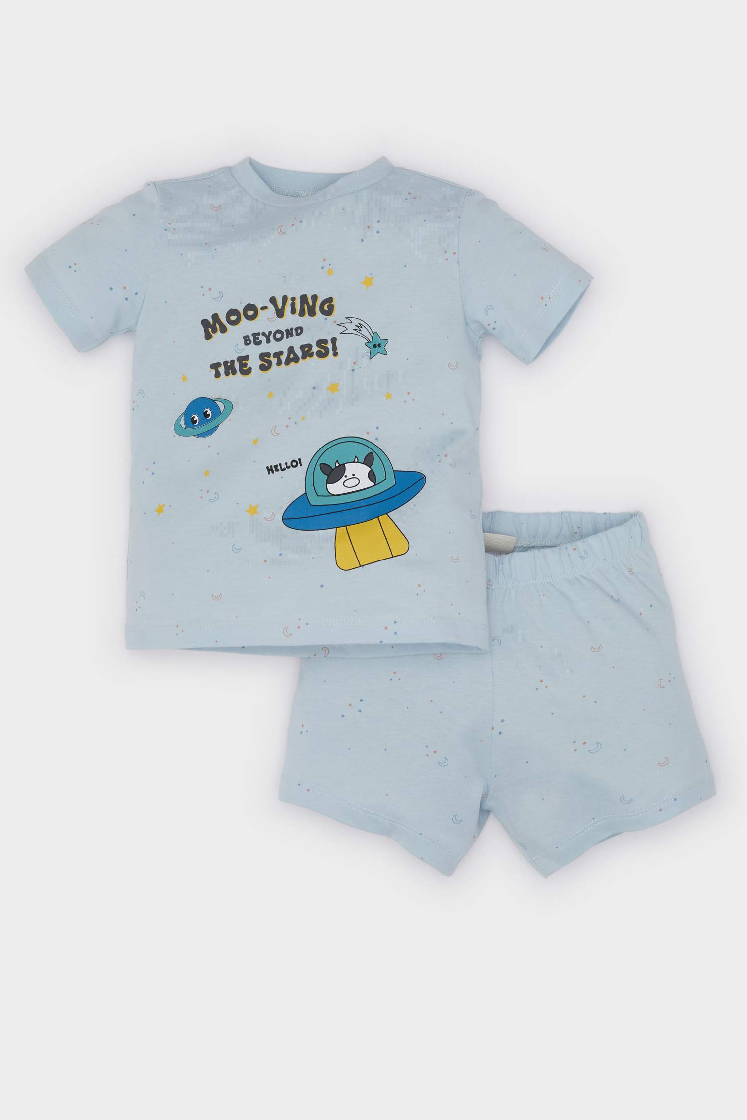 Erkek Bebek Pijama Takımı Baskılı Kısa Kollu Penye Üst Beli Lastikli Şort