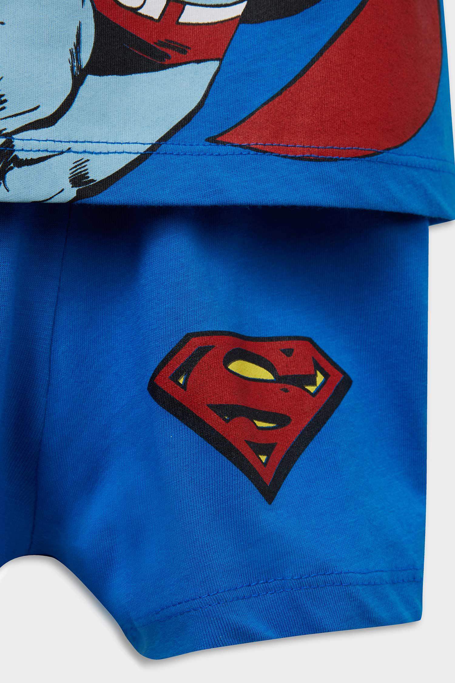 Erkek Bebek Superman Pijama Takımı Kısa Kollu Penye Üst Beli Lastikli Şort