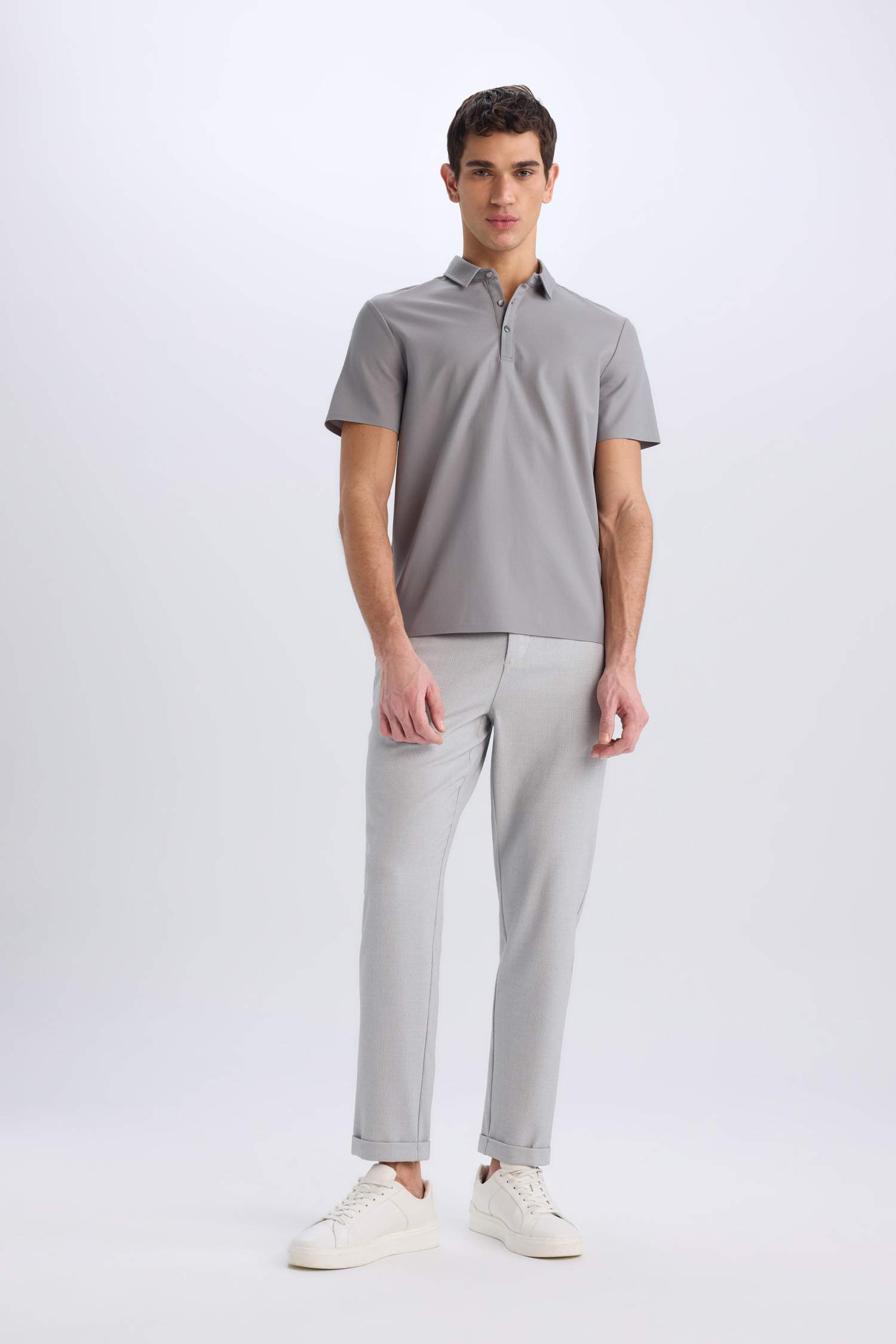 Slim Fit Dar Kesim Polo Yaka Kısa Kollu Waffle Tişört