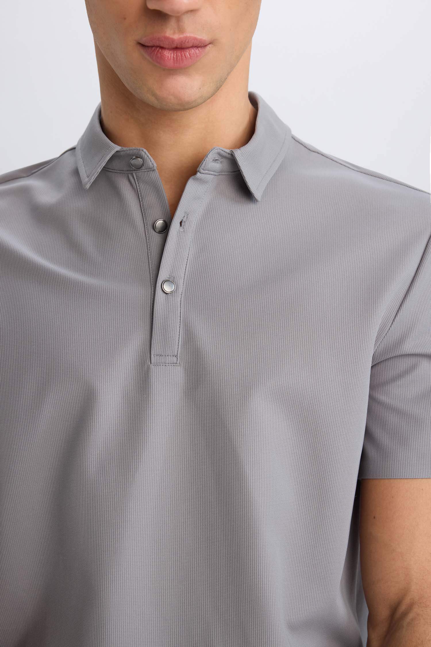 Slim Fit Dar Kesim Polo Yaka Kısa Kollu Waffle Tişört