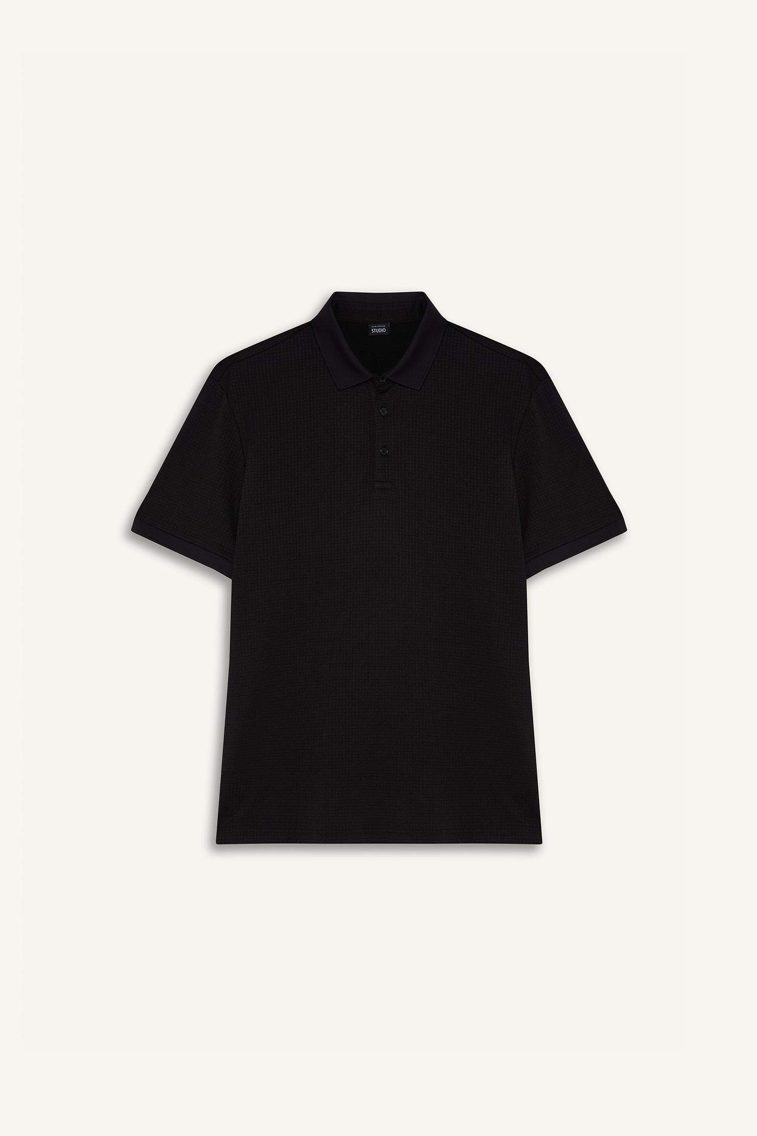 Slim Fit Textured Short Sleeve Crinkle Polo T-Shirt