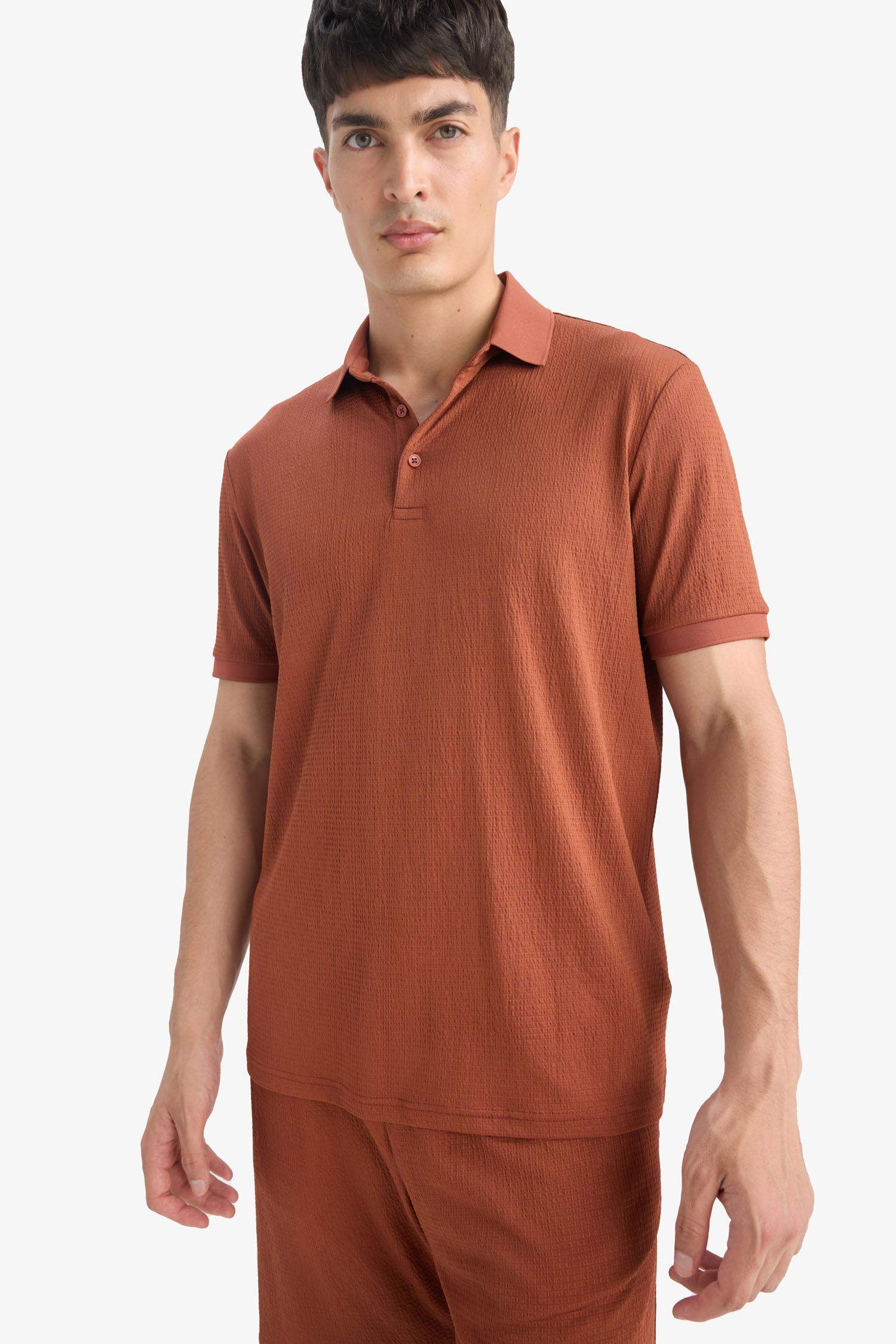 поло жаға жолақты тығыз мата Поло