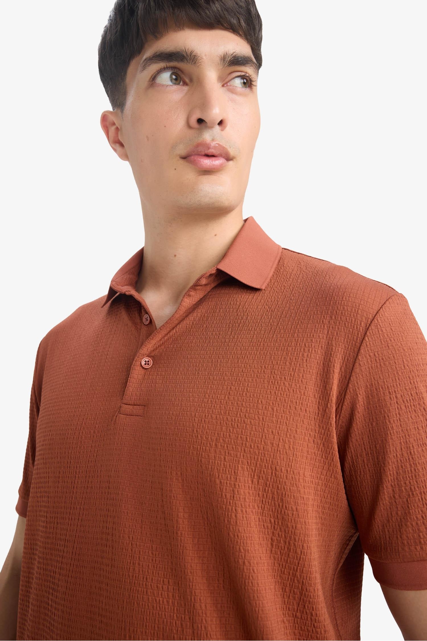 поло жаға жолақты тығыз мата Поло