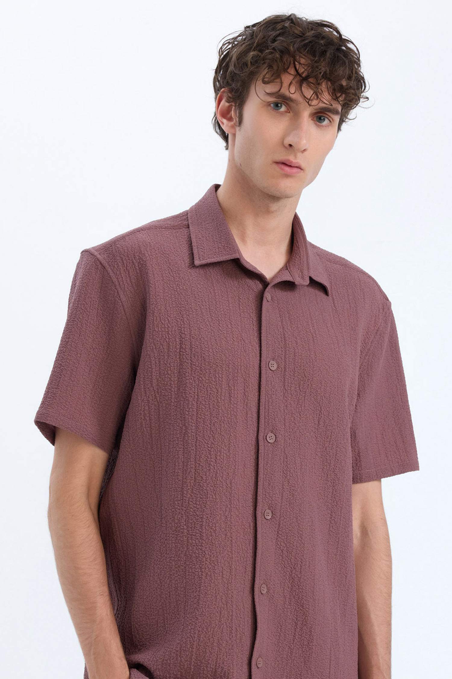 Летняя рубашка поло из кринкля, стандартная посадка, короткий рукав