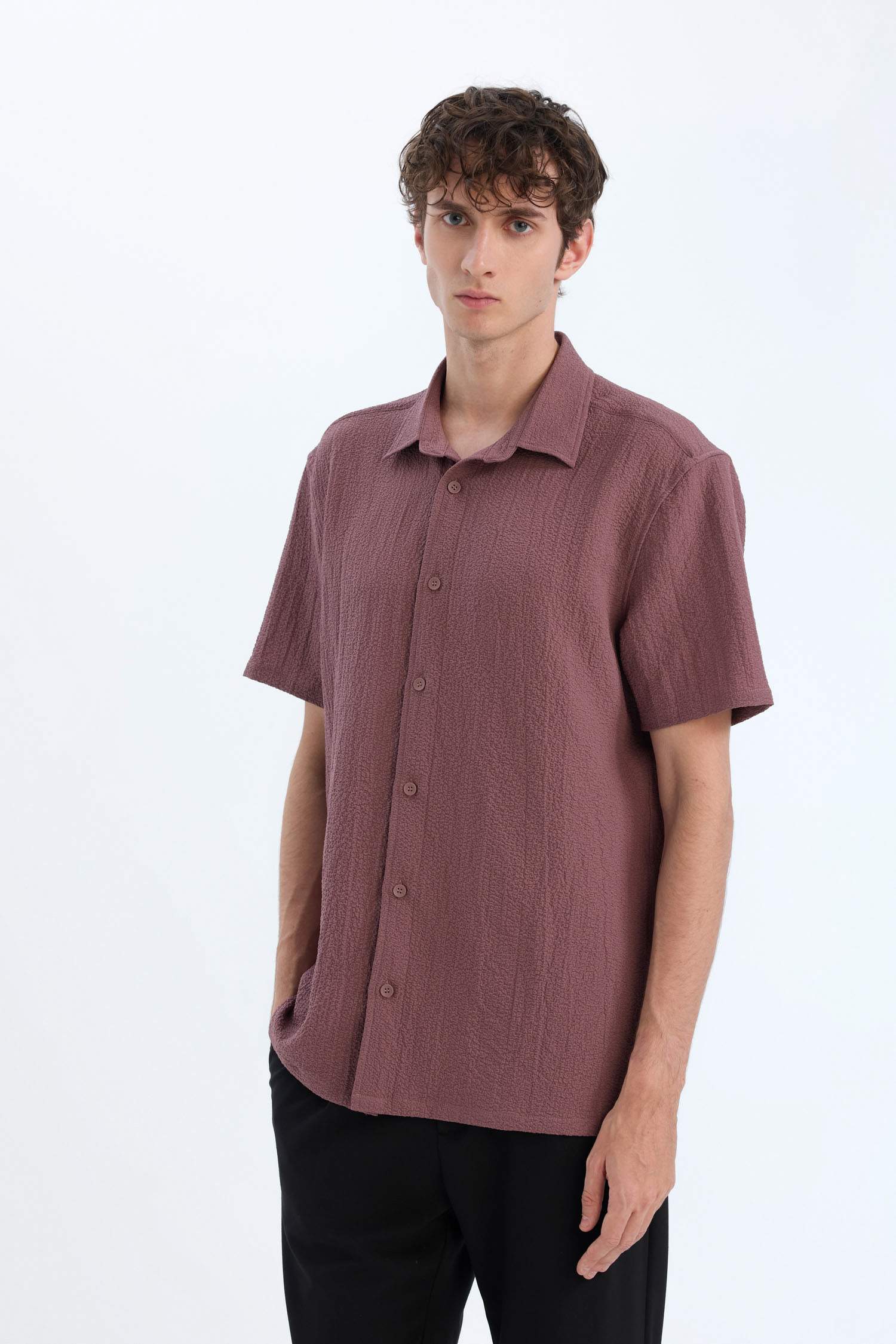 Летняя рубашка поло из кринкля, стандартная посадка, короткий рукав