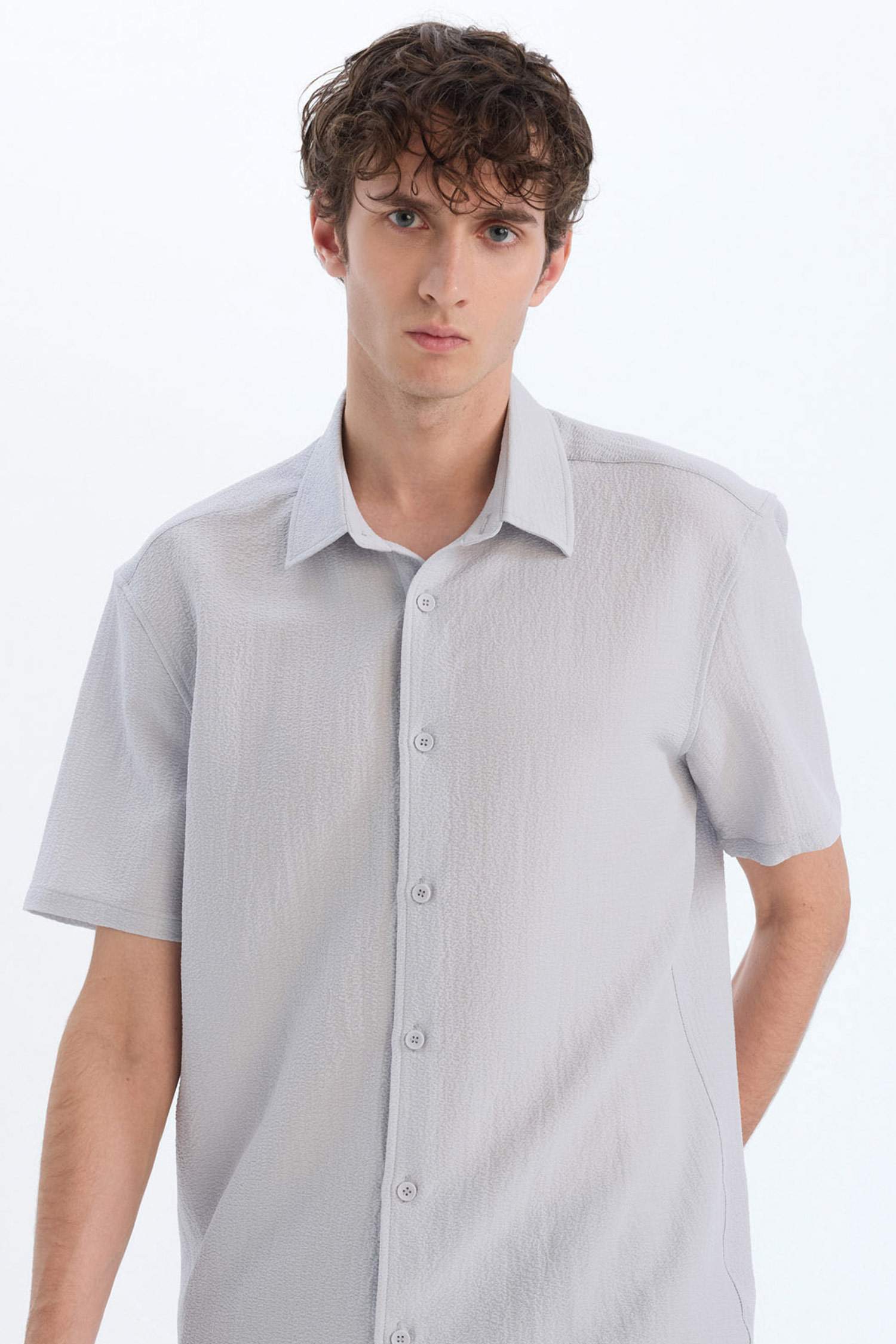 Regular Fit Polo Yaka Krinkıl Yazlık Kısa Kollu Gömlek