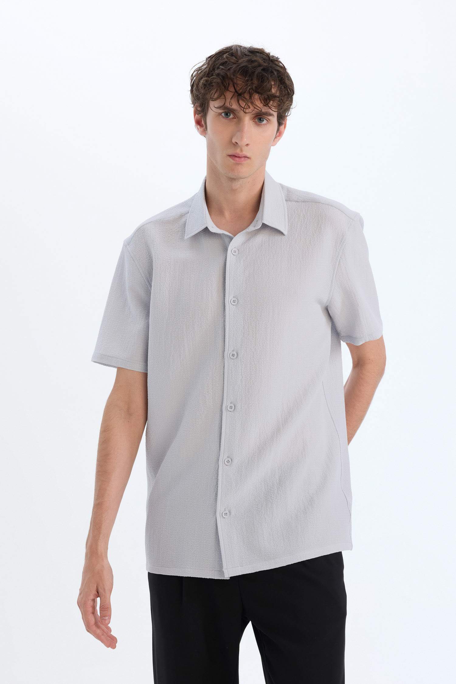 Regular Fit Polo Yaka Krinkıl Yazlık Kısa Kollu Gömlek