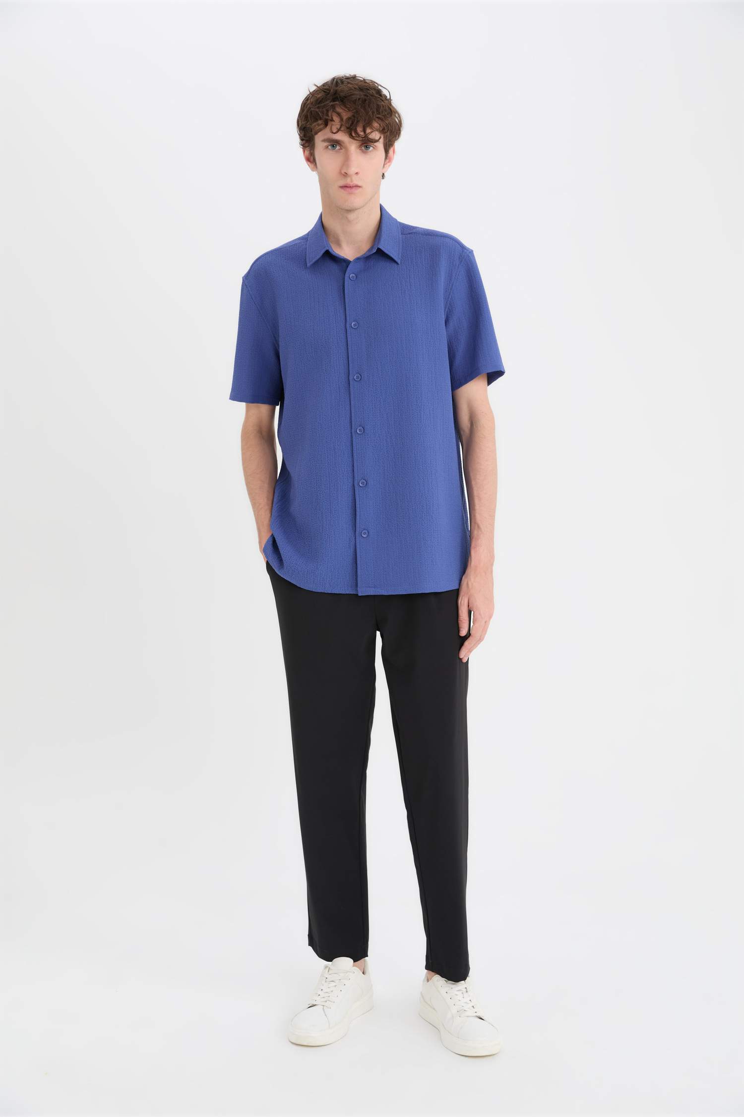 Regular Fit Krinkıl Yazlık Kısa Kollu Gömlek