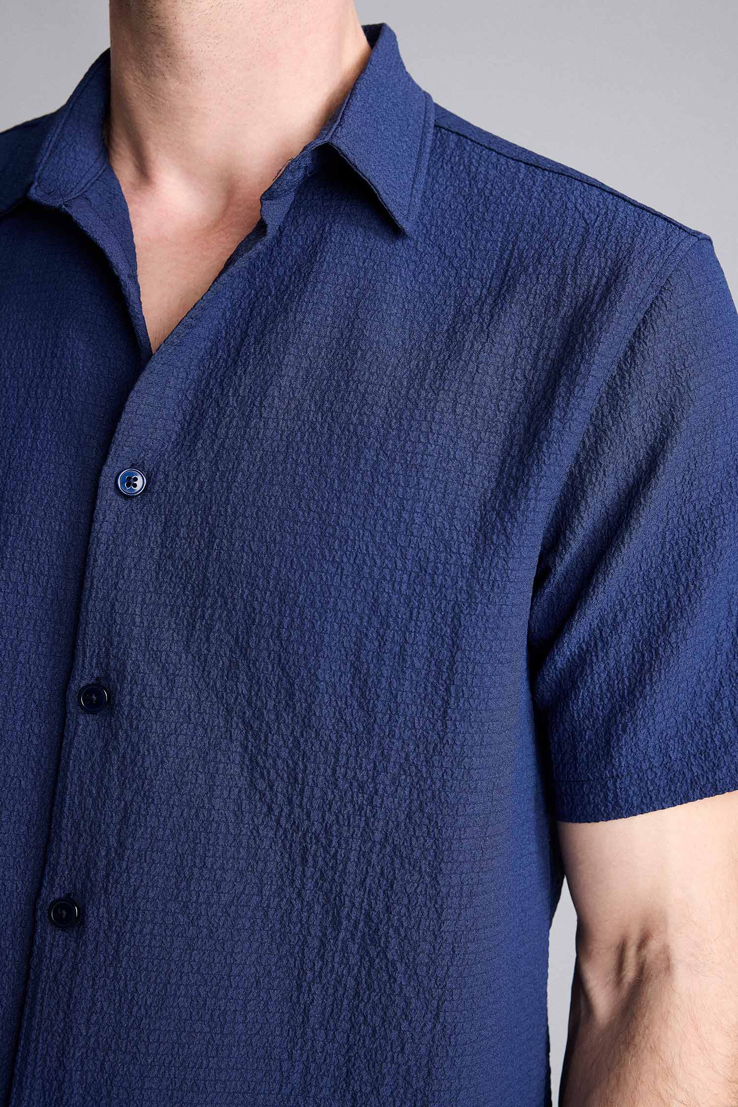 DeFacto Regular Fit Kısa kollu Kırışık dokulu Gömlek görsel 3