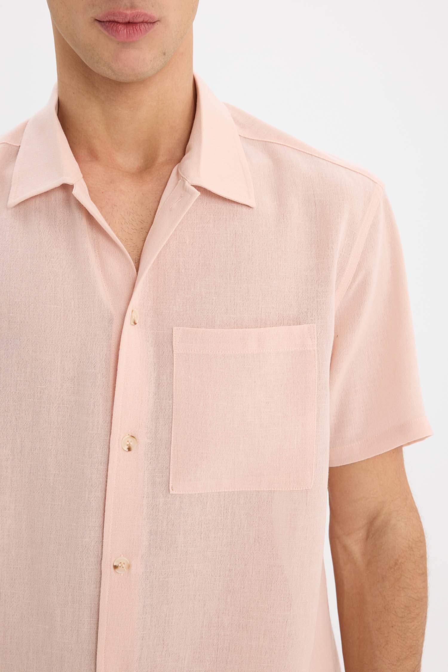Relax Fit Polo Collar Linen Look Summer Shirt