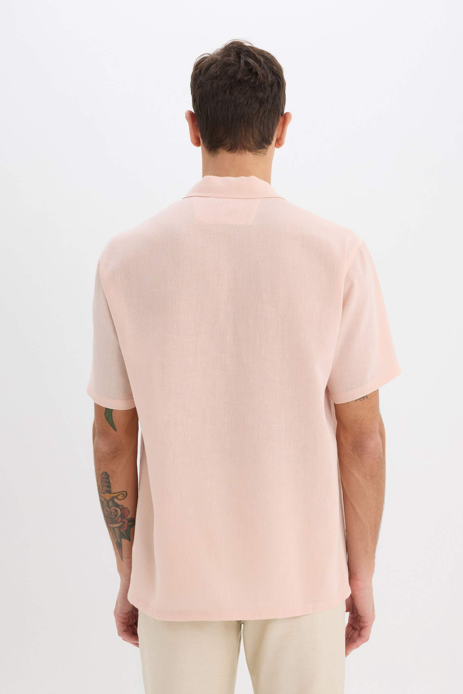 Relax Fit Polo Collar Linen Look Summer Shirt