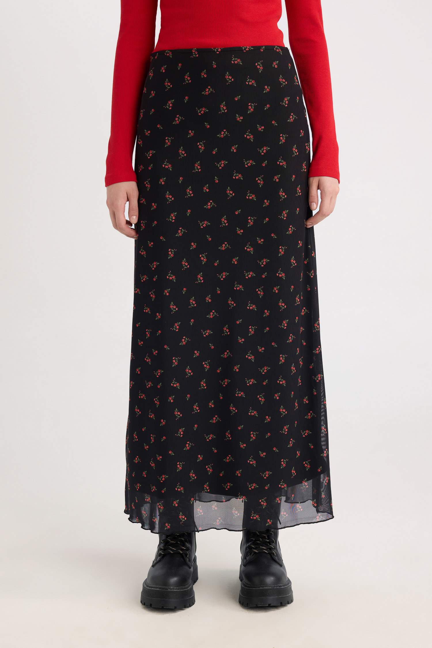 A Form Desenli Normal Bel Tül Maxi Etek