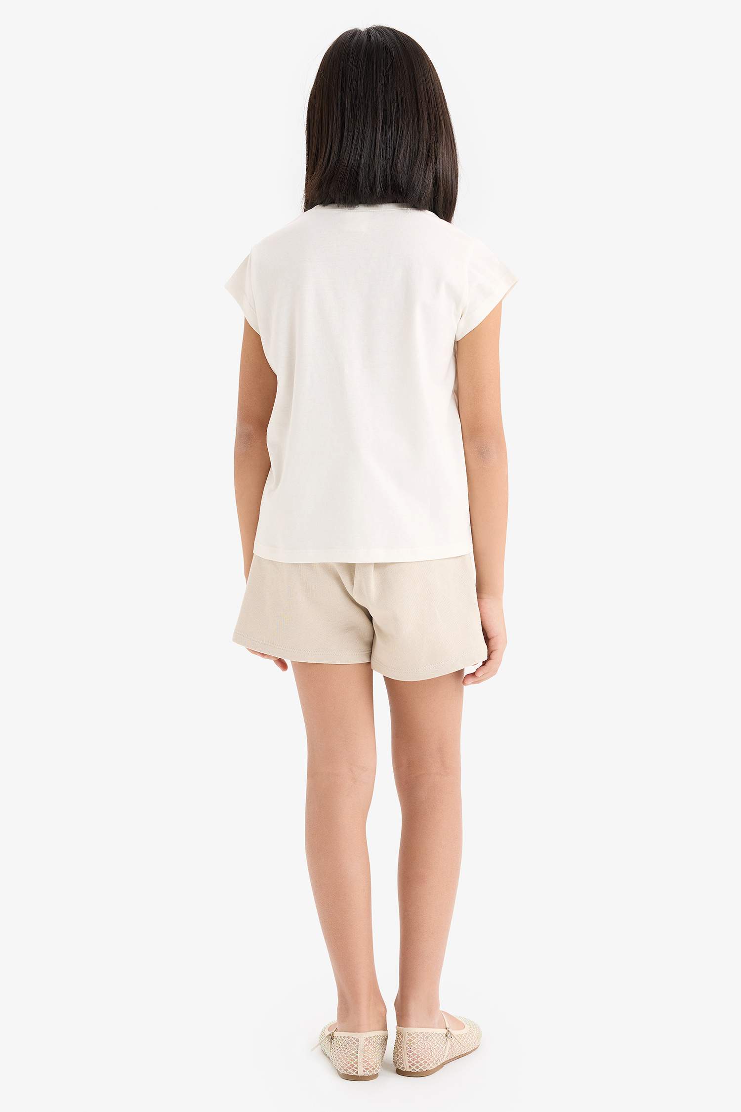 Kız Çocuk 2'li Takım Baskılı Kısa Kollu Tişört Şort Etek