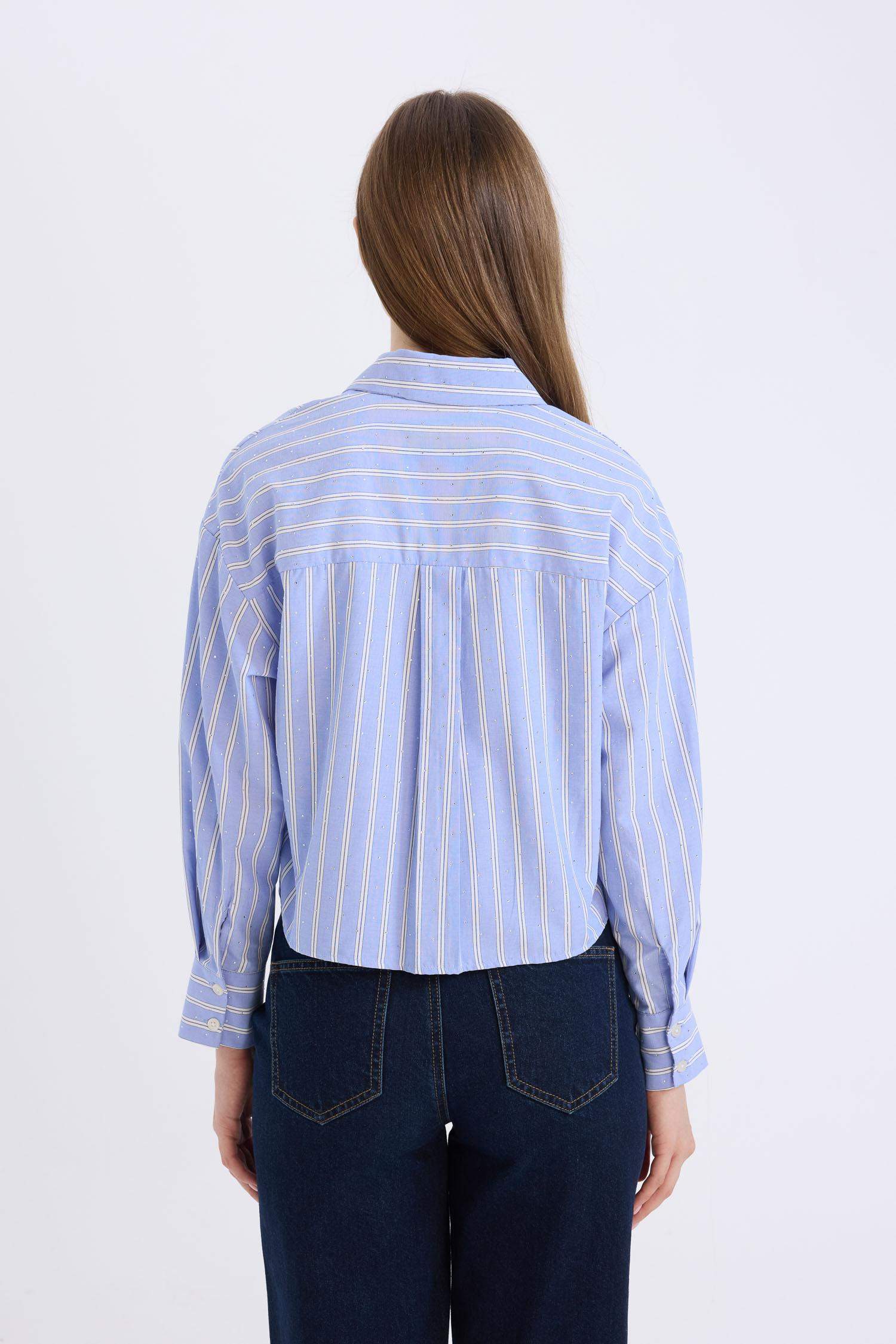 Relax Fit Çizgili Poplin Uzun Kollu Gömlek