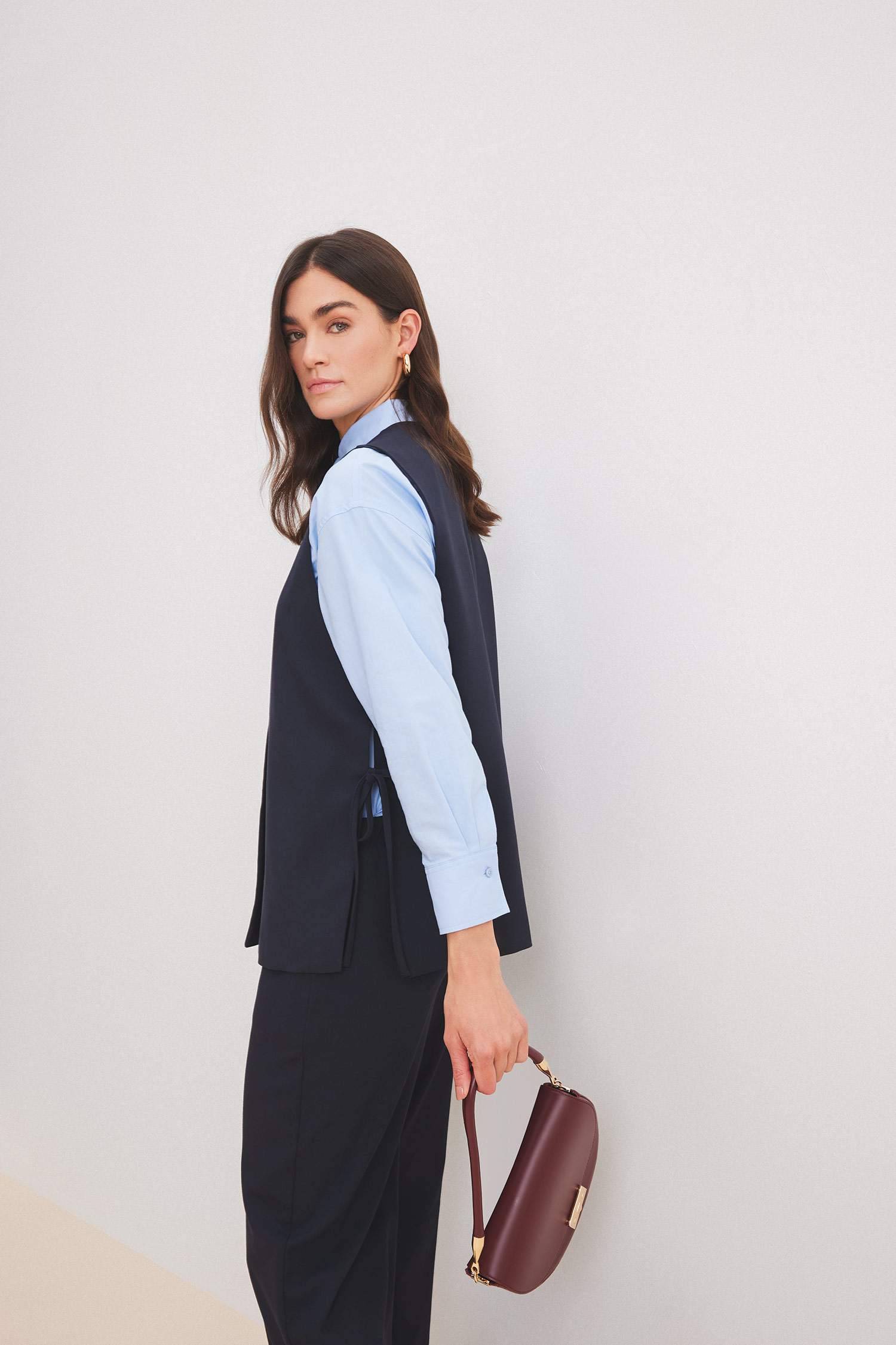 Bisiklet Yaka Yanları Bağcıklı Basic Düz Dokuma Süveter